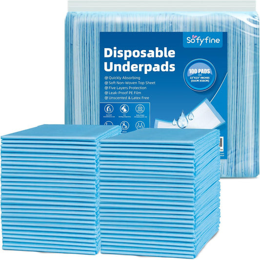 100 Count Premium Chucks Pads 22"x23" Disposable, Ultra Absorbent Adults Incontinence Underpads Leakproof, Waterproof Puppy Training Pee Pads Leakproof, Baby Changing Liner