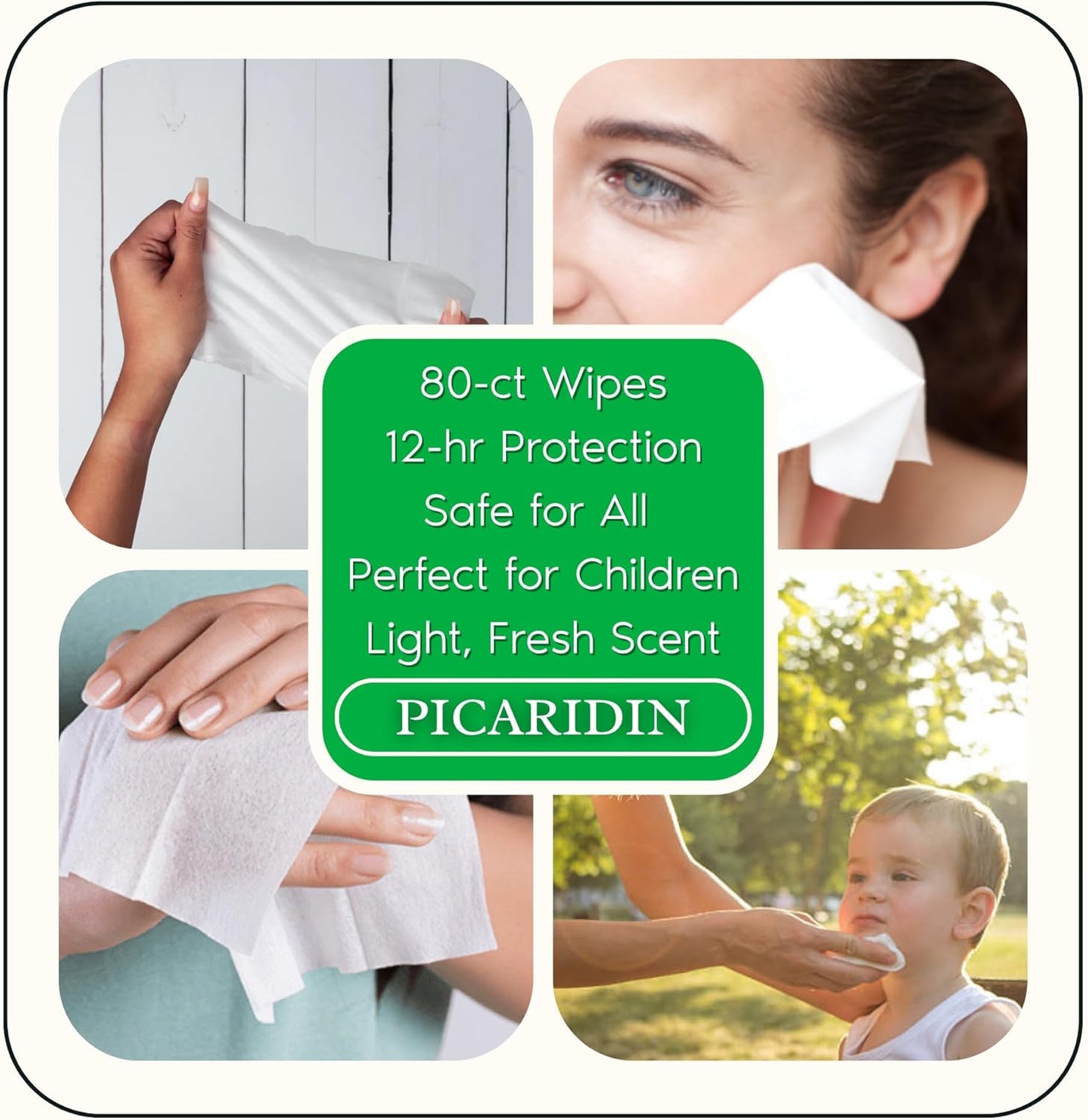 Picaridin Scented Insect Repellent Wipes; 80-ct Picaridin Infused Wipes, 12-hr Proven Protection. Perfect for Children.