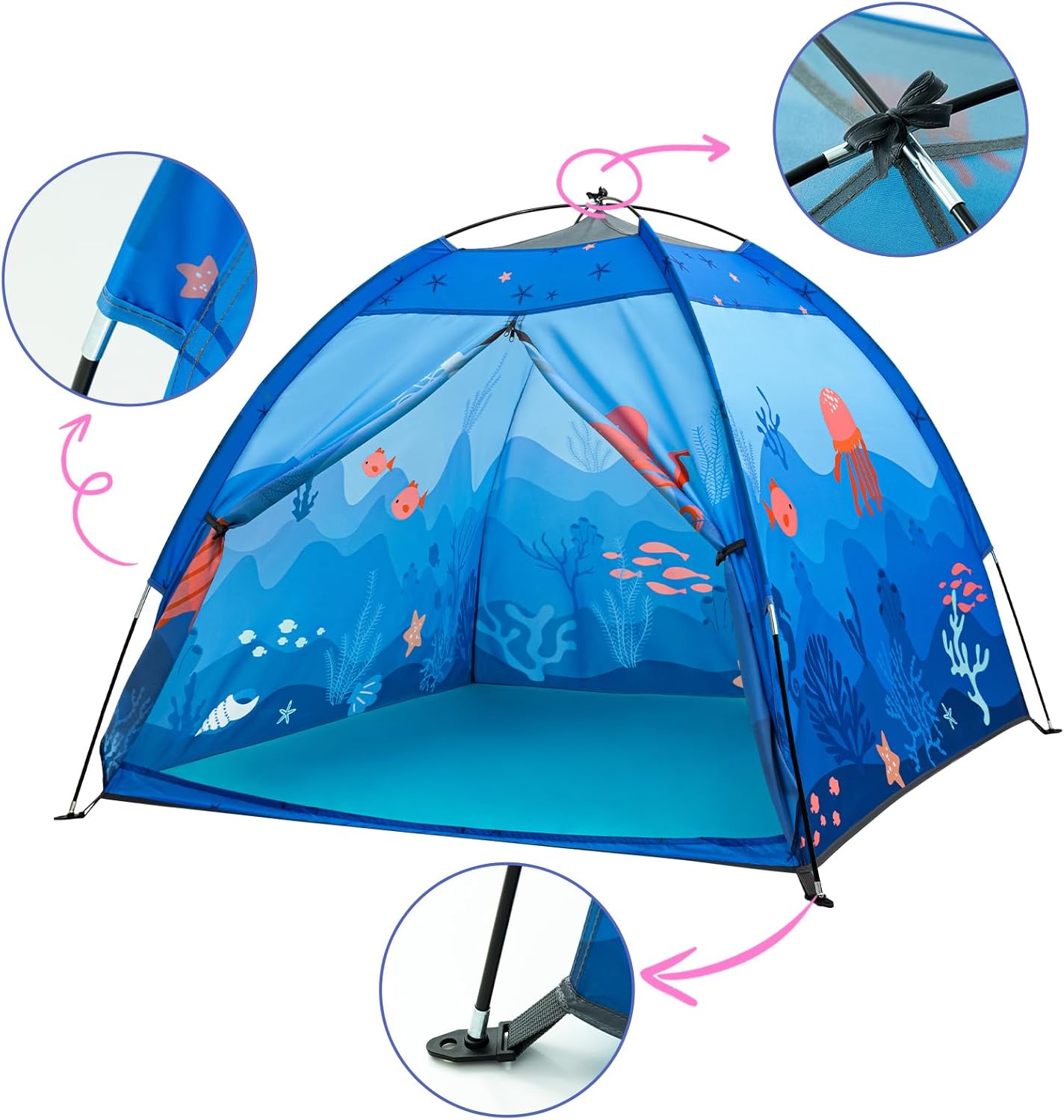 Undersea World Kids Play Tent, Kids Play Tent Foldable Pop Up Indoor Outdoor Party Undersea World Playhouse Tent Toy for Boys Girls-47 * 47 * 41 (Blue)