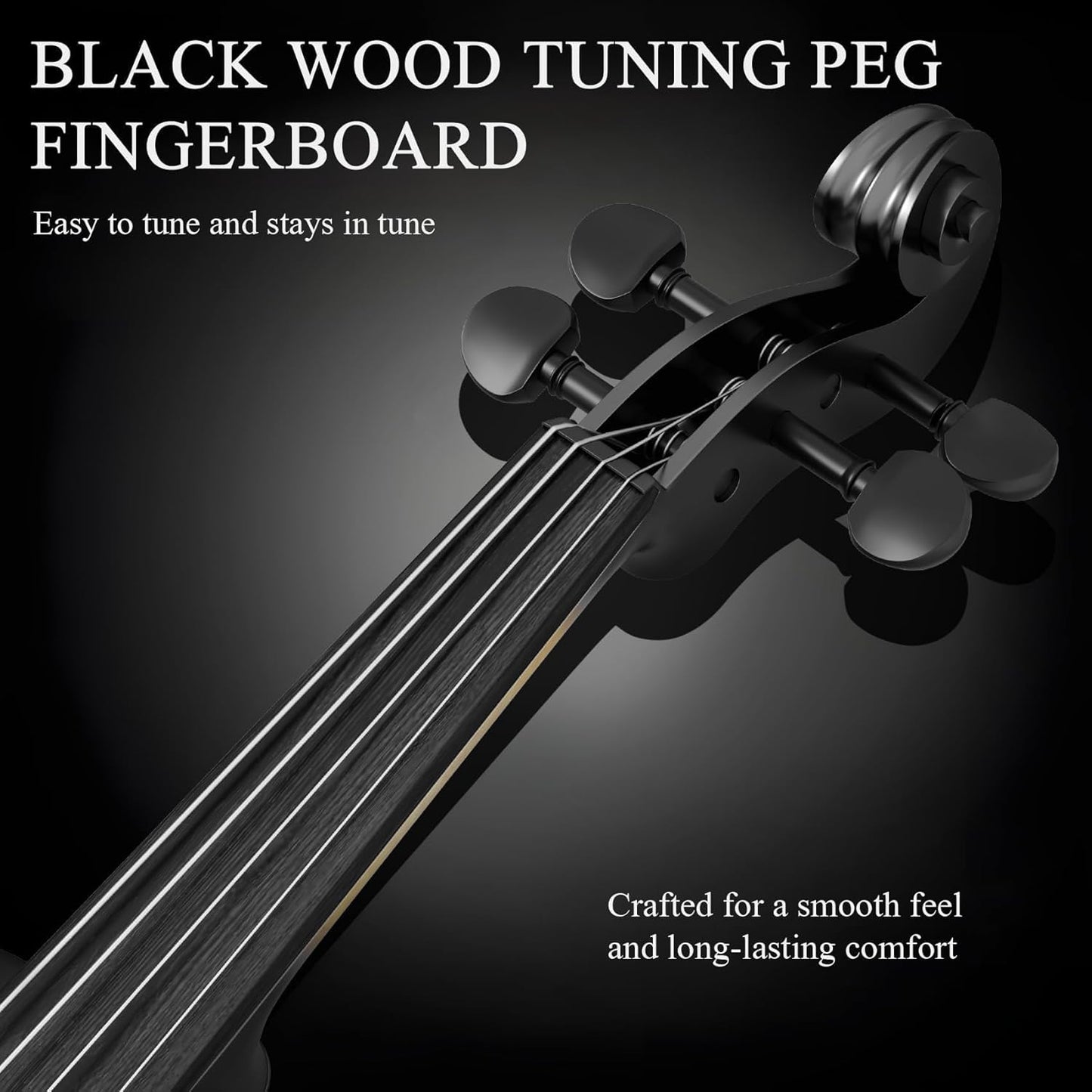 3/4 Beginner Violin Kit,Complete Violin Set with Case, Bow, Rosin,Black