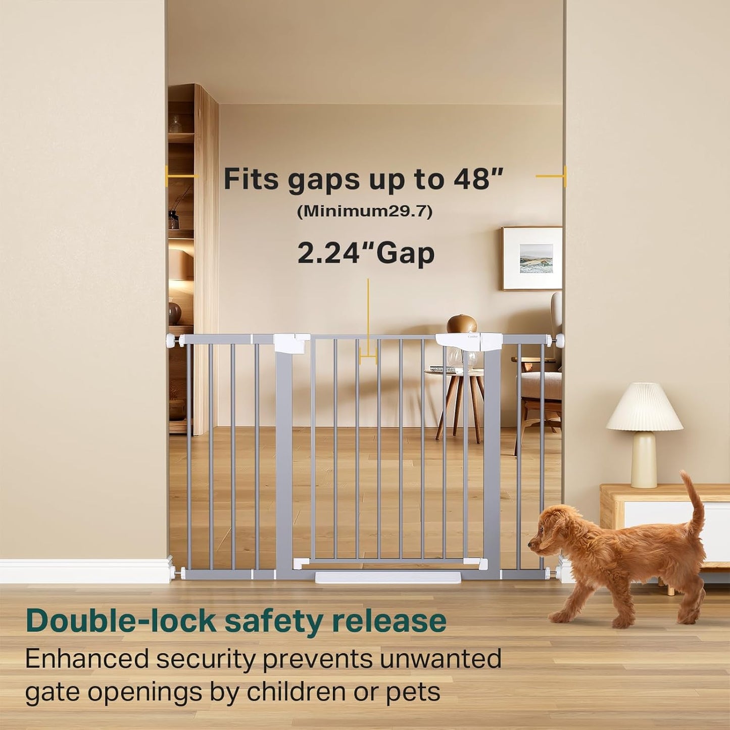 Cumbor 29.7-48" Baby Gate for Stairs, Mom's Choice Awards Winner-Dog Gates for Doorways, Auto Close Safety Pet Gate for Dogs Indoor, Easy Install Pressure Mounted Child Gate with Walk Thru Door, Gray