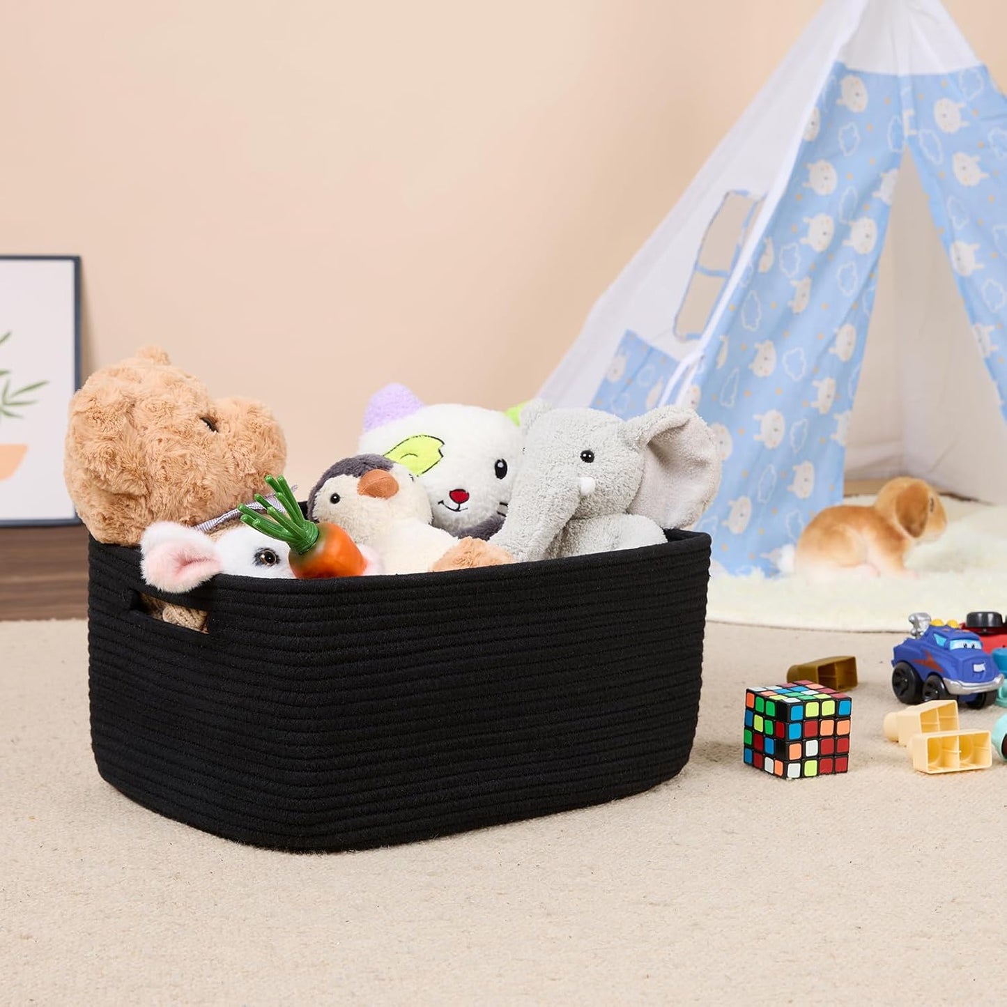 Large Storage Baskets for Shelves, Closet Organizers Bins for Clothes Blanket Towels, Baby Nursery, Toy Baskets Box, Woven Rope Baskets, 17 x 13 x 7.5”, 3 Packs Black