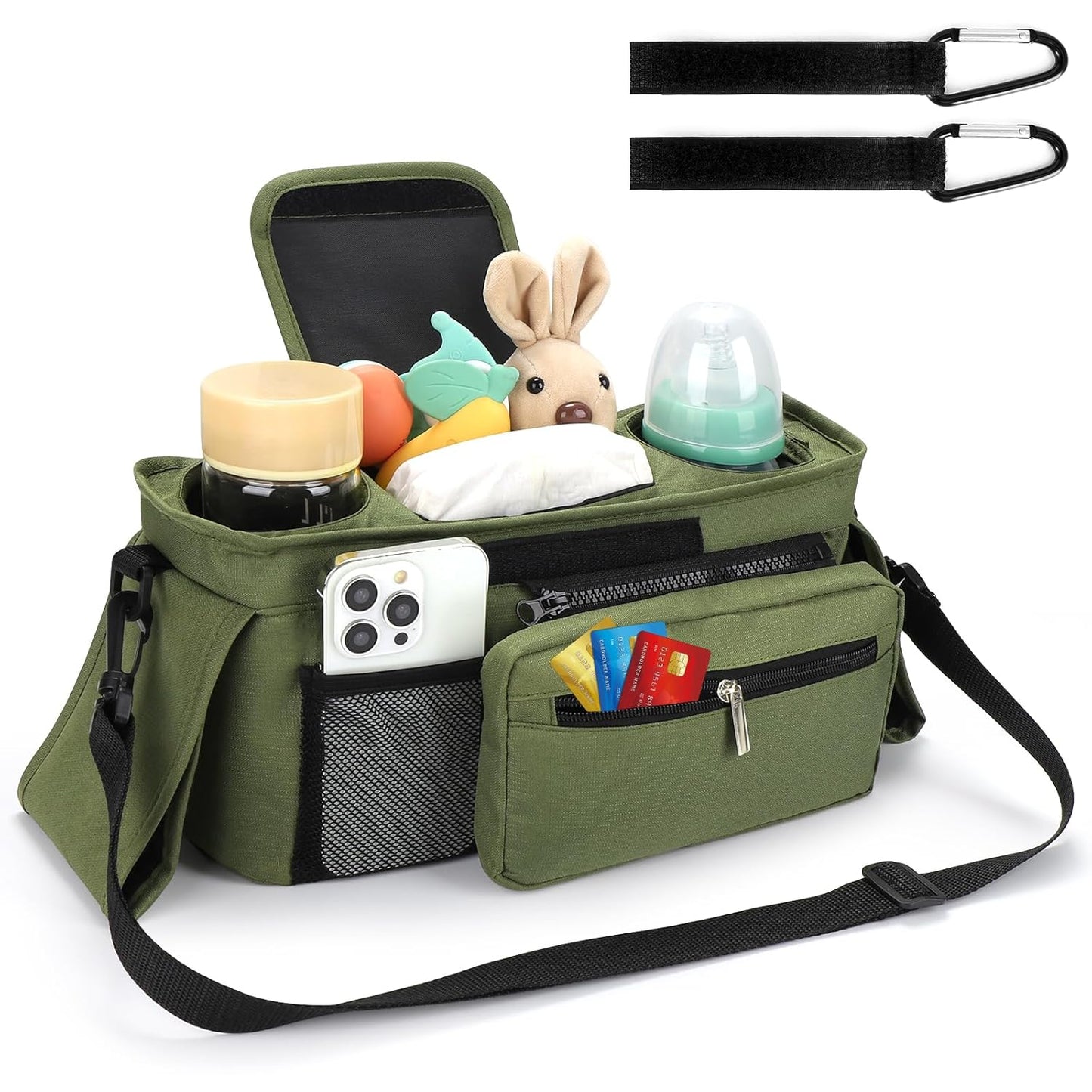 Accmor Universal Stroller Organizer with Insulated Cup Holder Detachable Phone Bag and Shoulder Strap,Stroller Bag Caddy Organizer Fits for Uppababy, Baby Jogger, Britax Strollers