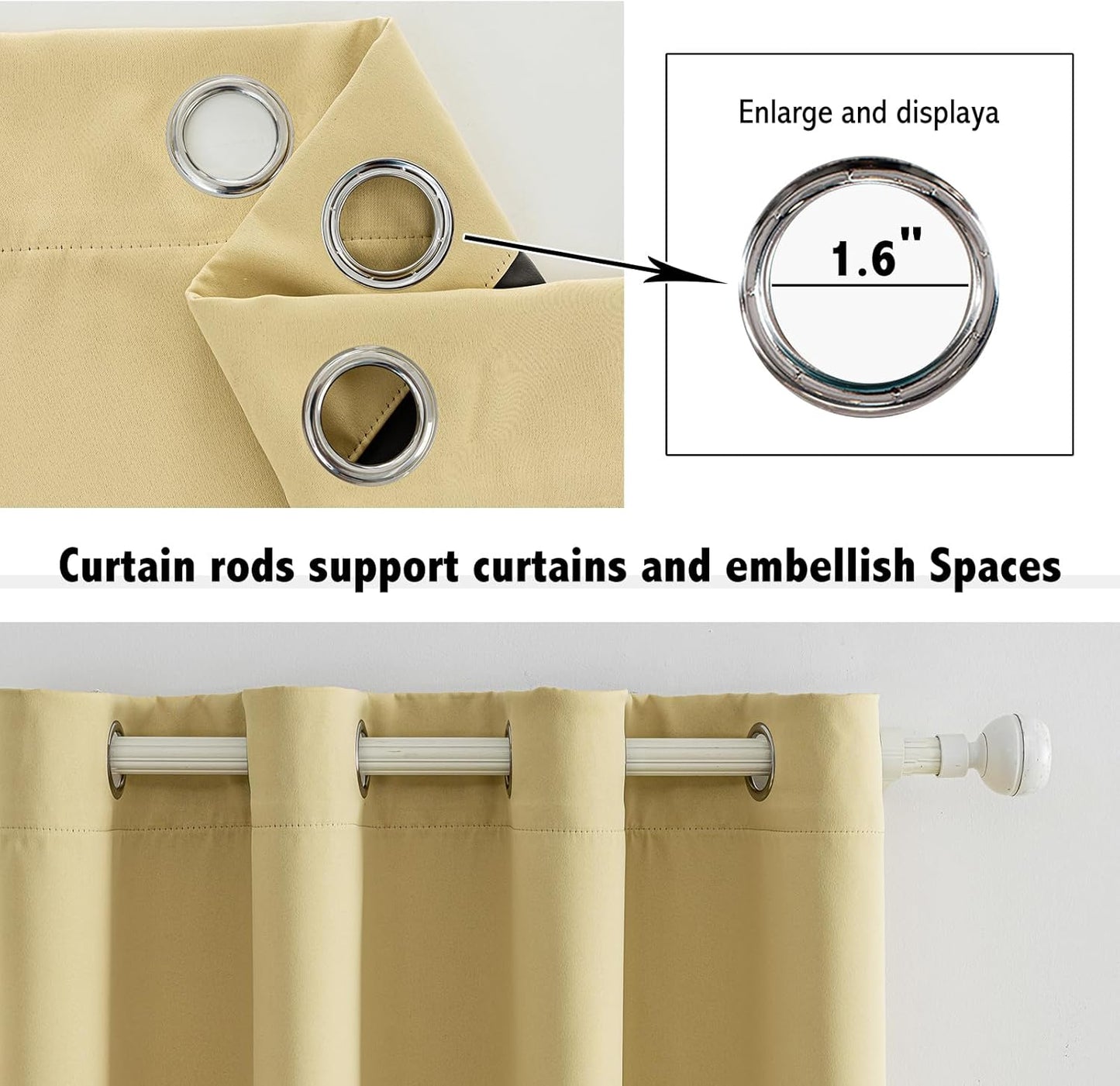 Anytime 100% Blackout Curtain Set, Thermal Insulated & Energy Efficiency Window Draperies for Guest Room, Full Shading Panels for Shift Worker and Light Sleepers（Beige, 2 Panels, 52W x 63L）