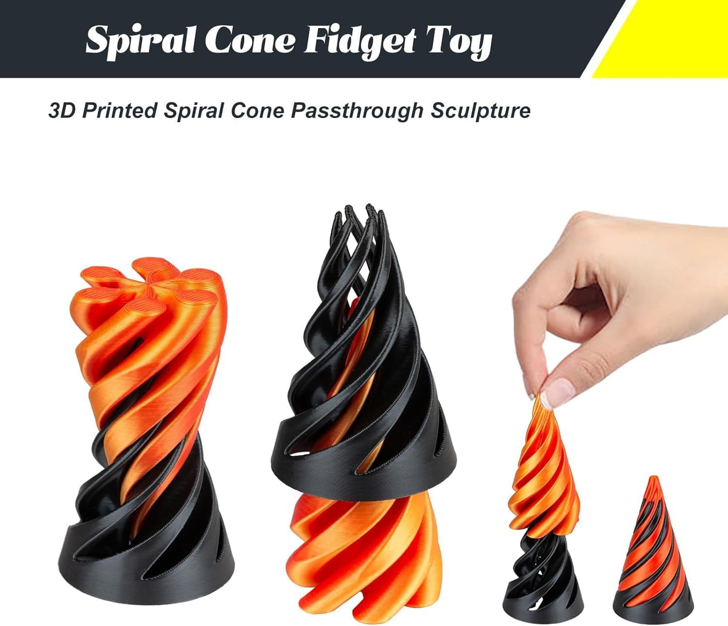 Impossible Pyramid Passthrough Sculpture, Pass Through Pyramid Fidget Toy, 3D Printed Spiral Cone Toy, Mini Vortex Thread Illusion, Pyramid Passthrough Sculpture (Two)