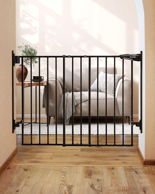 Babelio 27-45" No Bottom Bar Baby Gate with Easy Installation, 2-in-1 Auto Close Design, Suitable for The House, Stairs, and Doorways, Safety Pet Gates with Large Walk-Thru Door, Black