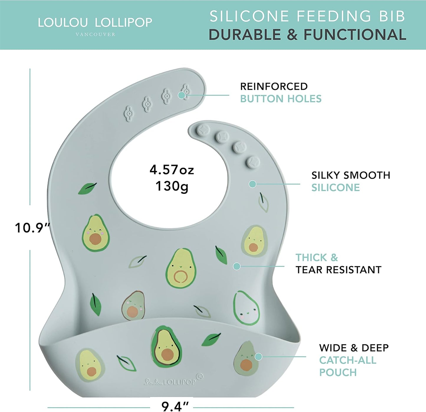 Loulou Lollipop Soft, Waterproof Silicone Feeding Bib for Babies and Toddlers