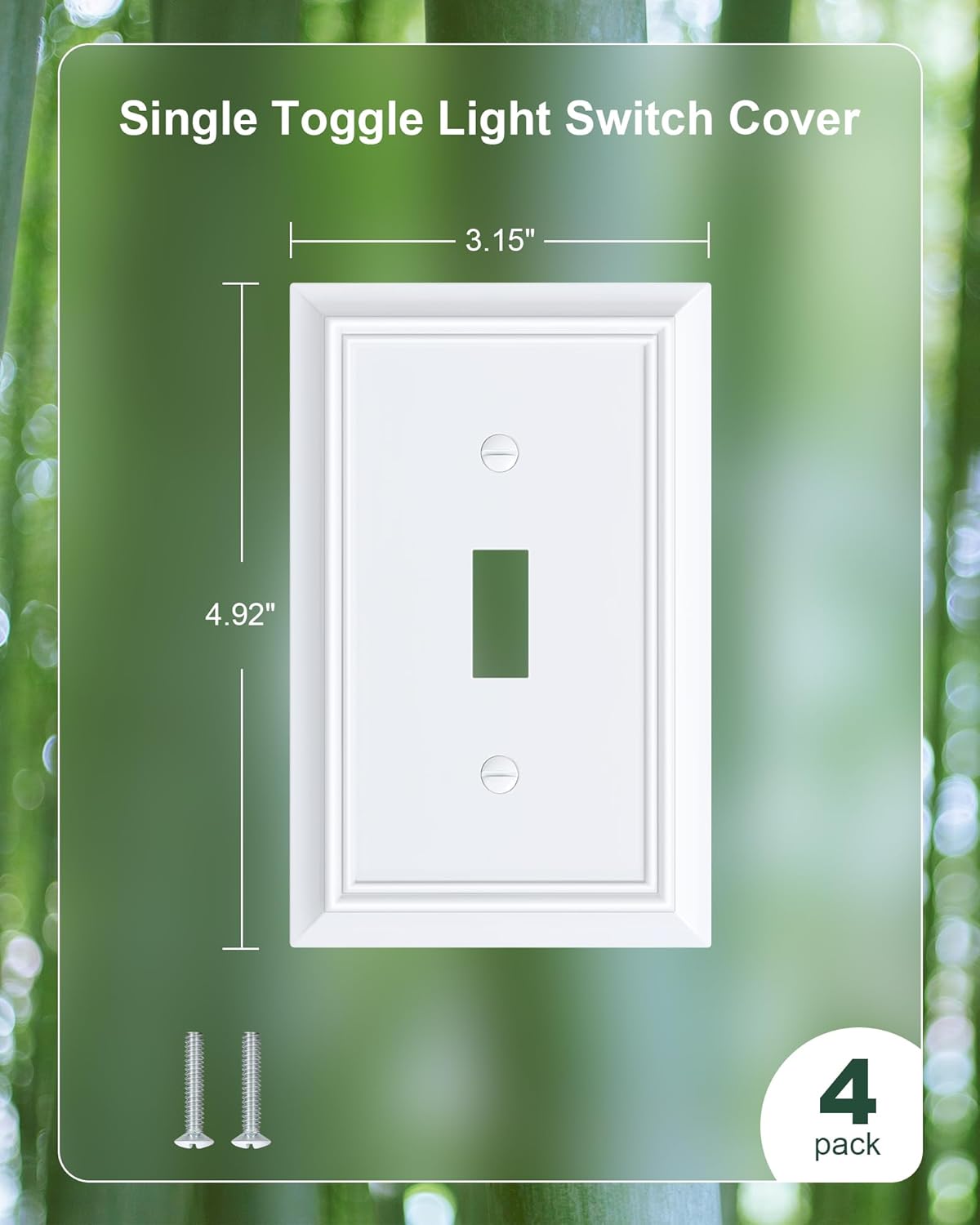 4-Pack Single Toggle Light Switch Cover Plate, Durable Natural Bamboo Fiber Decorative Switch Plate Covers, Pure White 1 Gang Wall Plate, Corrosion Resistant