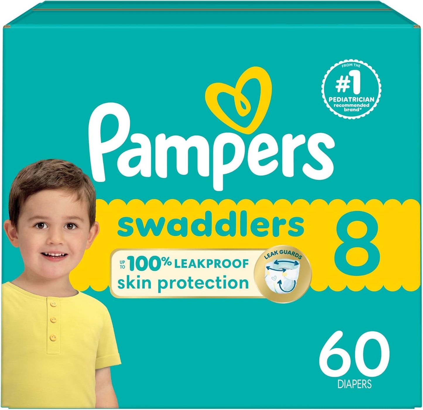 Pampers Baby Diapers - Swaddlers - Size 8, 60 Count, Ultra Absorbent Disposable Infant Diaper