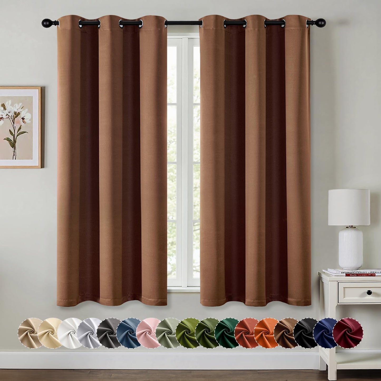 MIULEE Bedroom Blackout Curtains Thermal Insulated Room Darkening Drapes for Living Room Kitchen Grommet Top Light Blocking Window Treatment Curtains, 40 x 54 Inches Long, 2 Panels, Mocha Brown