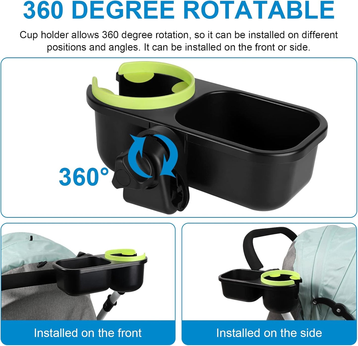 Accmor Stroller Cup Holder with Tray, Universal Cup Holder, Bike Bottle Holder, 361° Rotatable Large Caliber Drinks Holder for Stroller, Bike, Wheelchair, Walker