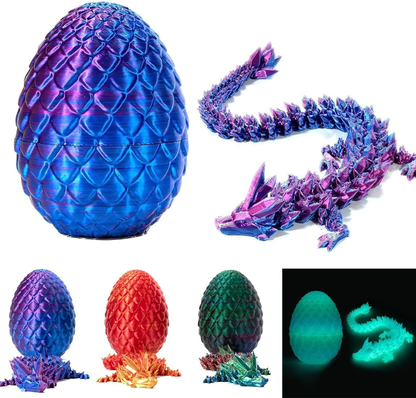 Surprise 3D Printed Dragon Egg Articulating Gemstone, 3D Printed Dragons, Relief Anxiety - Articulated Joints for Kids and Adults Home Office Decor Executive Desk Decor (Purple)
