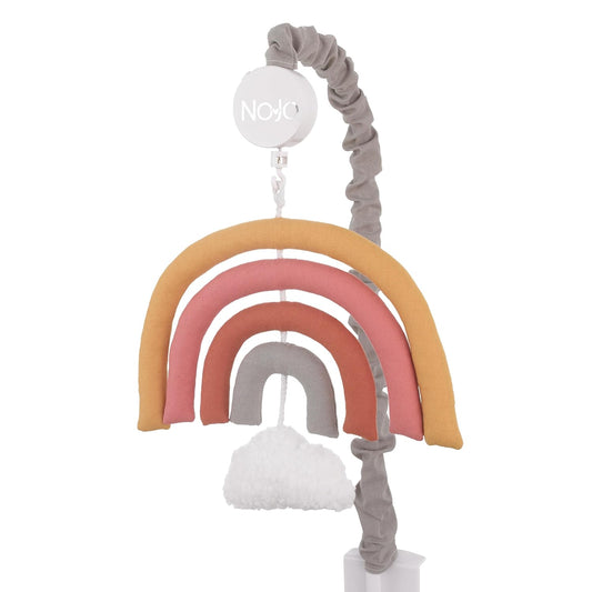 NoJo Over The Rainbow Gold, Orange, Coral, and Gray Plush Nursery Musical Mobile