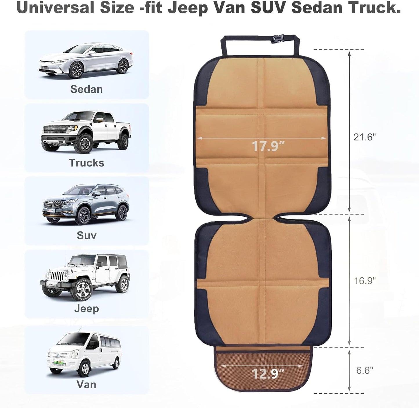 Car Seat Protector for Child Car Seat, 2 Pack Baby Car Seat Covers with Mesh Pockets & Non-Slip Backing 600D Durable Seat Protector (Brown, Standard)