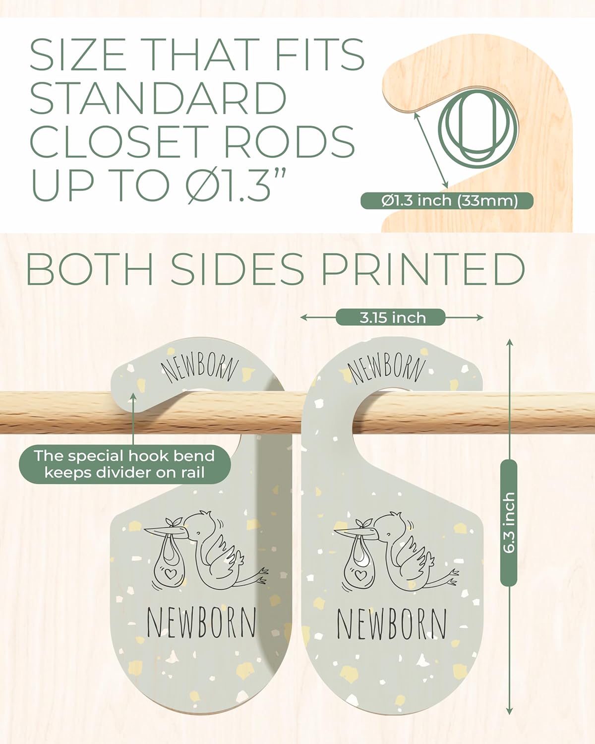 Colorful Baby Size Closet Dividers - Wooden Baby Clothes Organizer for Nursery Decor, Storage & Organization - 8 Pcs of Baby Closet Dividers Ideal as Neutral Nursery Storage Organizers