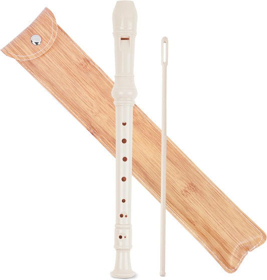 Recorder Instrument for Beginner Kids Adults,8-Hole Soprano Descant Recorder Music Flute with with Cleaning Rod & Leather Case For School Student Home Entertainment(2-Wood Beige)