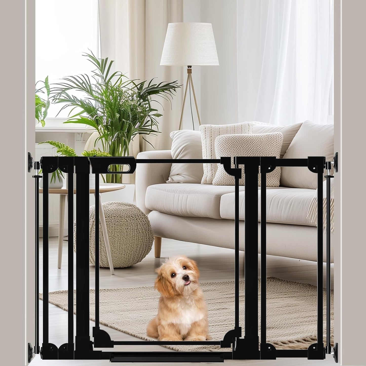 WAOWAO Clear Baby Gate for Stairs Modern Design Acrylic Auto Close Pet Gate, 29.52-47.24" Wide Safety Baby Gate for Doorways,Black Clear Dog Gates Indoor,Hallways,Kitchen