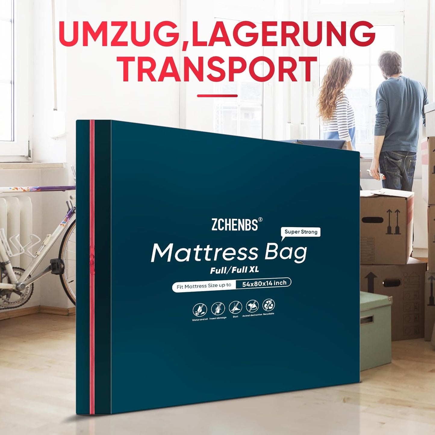 ZCHENBS® – Mattress Bags for Moving and Storage,Mattress Bag with Zippers,5 Mil Ultra-Thick Bed Bag,Waterproof,Anti-Tear,Heavy-Duty Mattress bag (Black, Full/Full XL-(2 Pack))