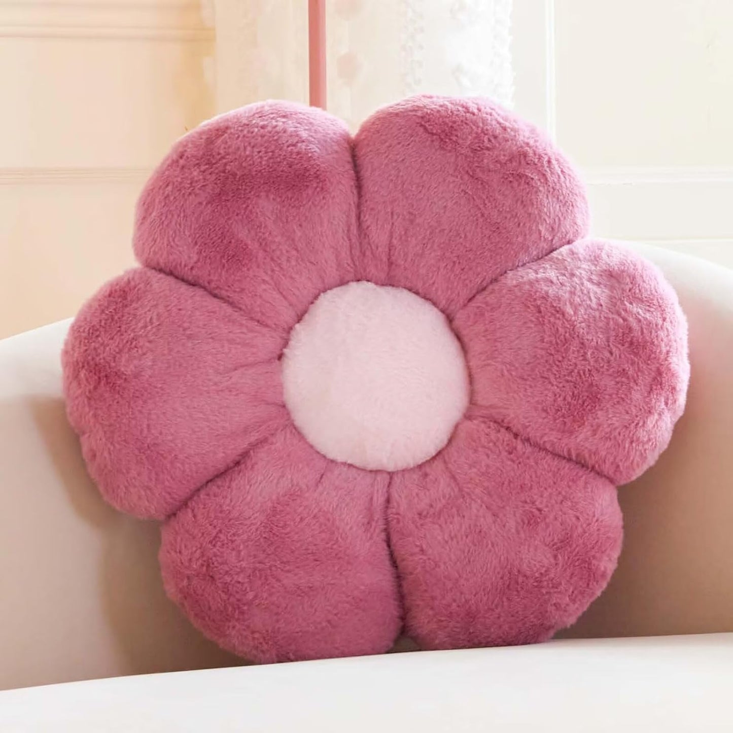 Dusty Blue Flower Pillow, 17.7" Flower Shaped Plush Decorative Throw Pillow for Bed