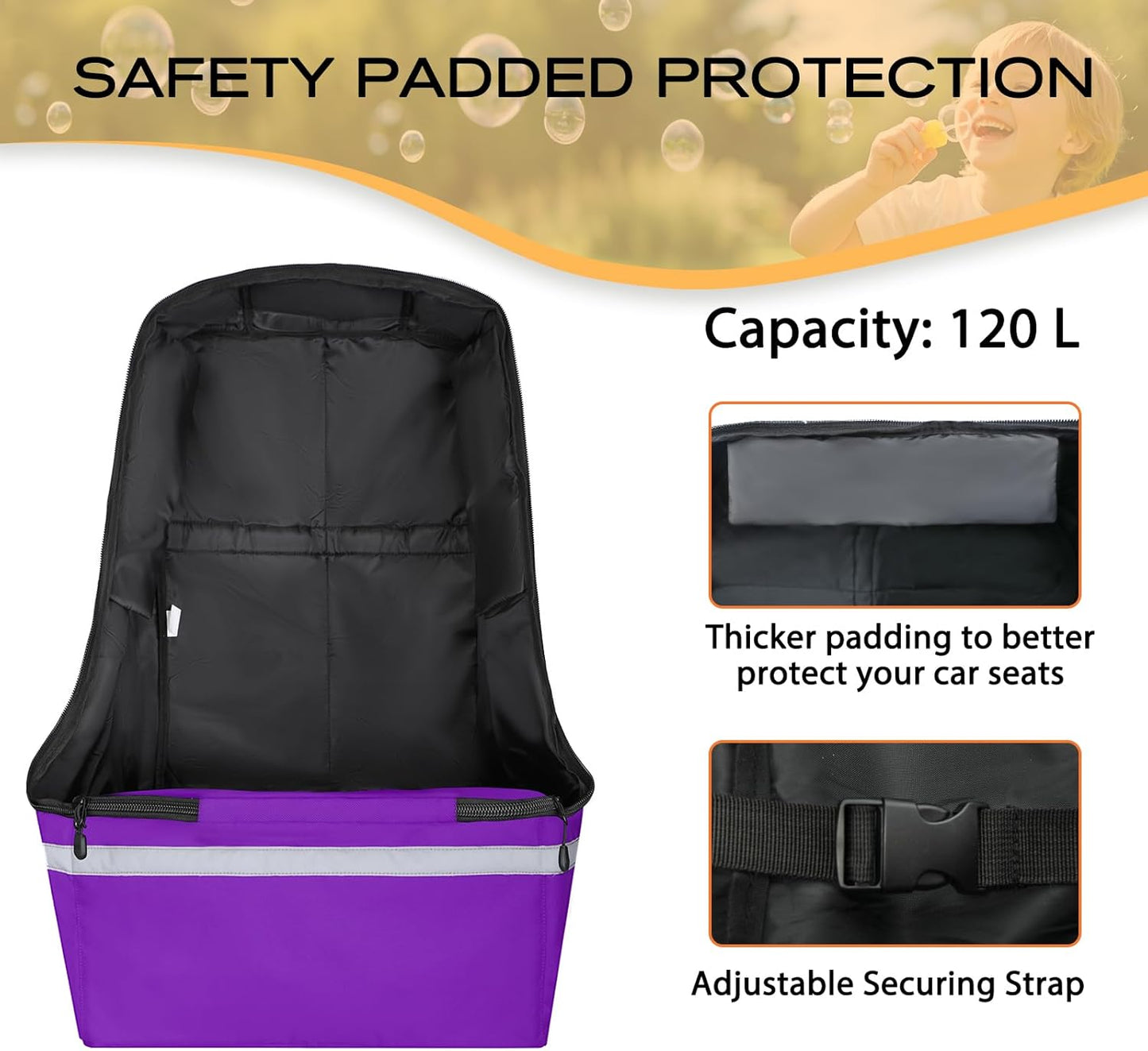 Car Seat Travel Bag for Airplane,Infant Seat Travel Bag with Shoulder Strap,Padded Car Seats Backpack with Reflective Stripes,Large Carseat Carrier Bag Travel Car Seat Cover,Purple