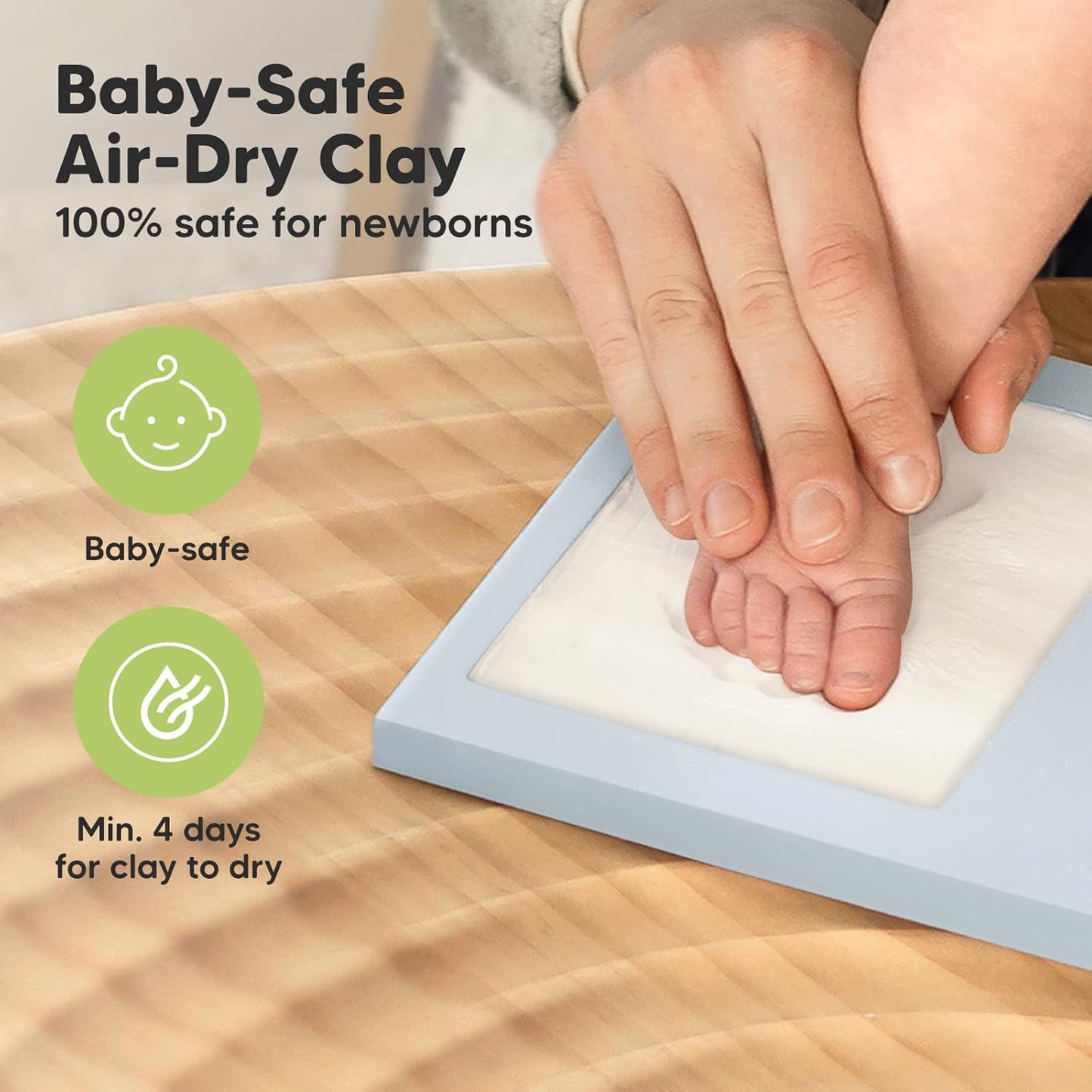 Baby Hand and Footprint Kit - Clay Handprint Keepsake Frame, Newborn Nursery Picture Frame, Personalized New Mom Gifts for Baby Shower & Registry (Mist Blue)