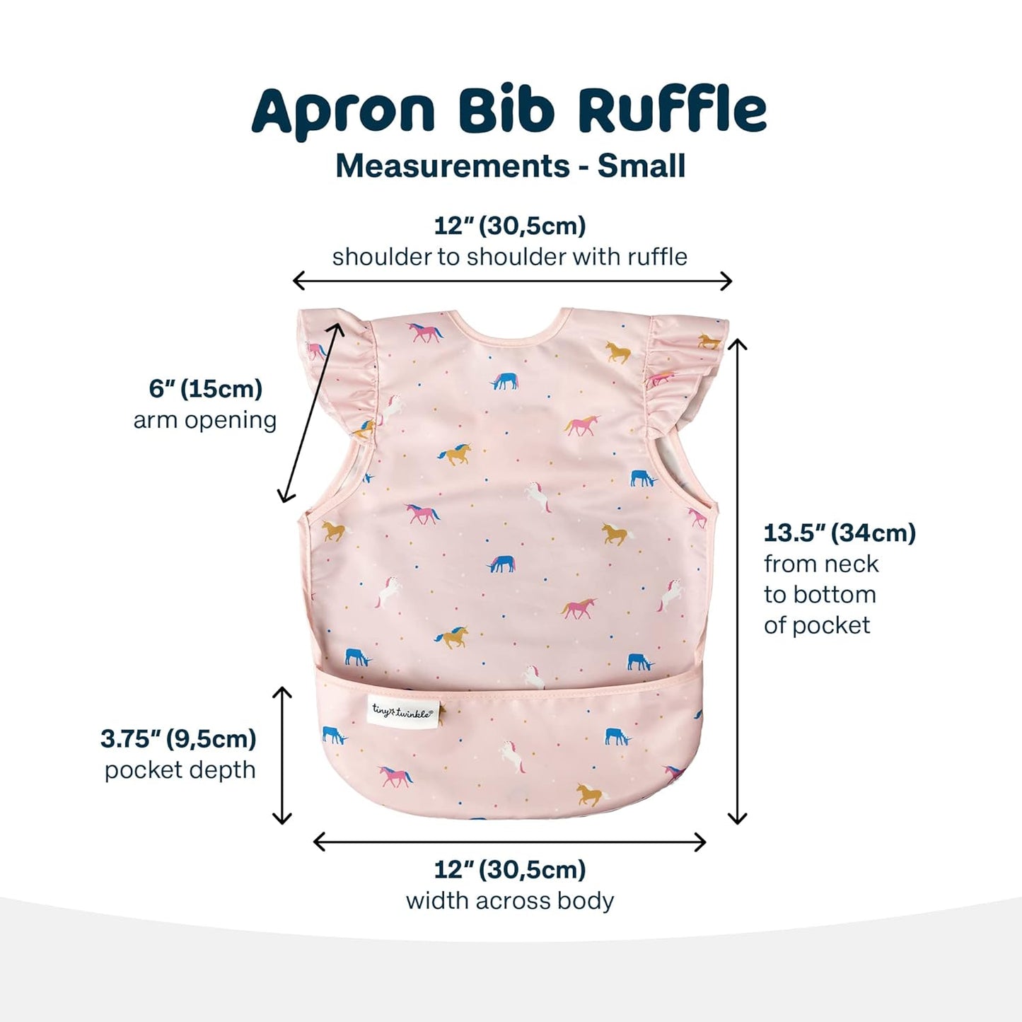 Tiny Twinkle Mess Proof Baby Bib - Waterproof & Lightweight Baby-Led Weaning Apron | 100% Recycled Polyester, Easy Clean & Machine Washable (Unicorn Confetti, Small 6-24 Months)