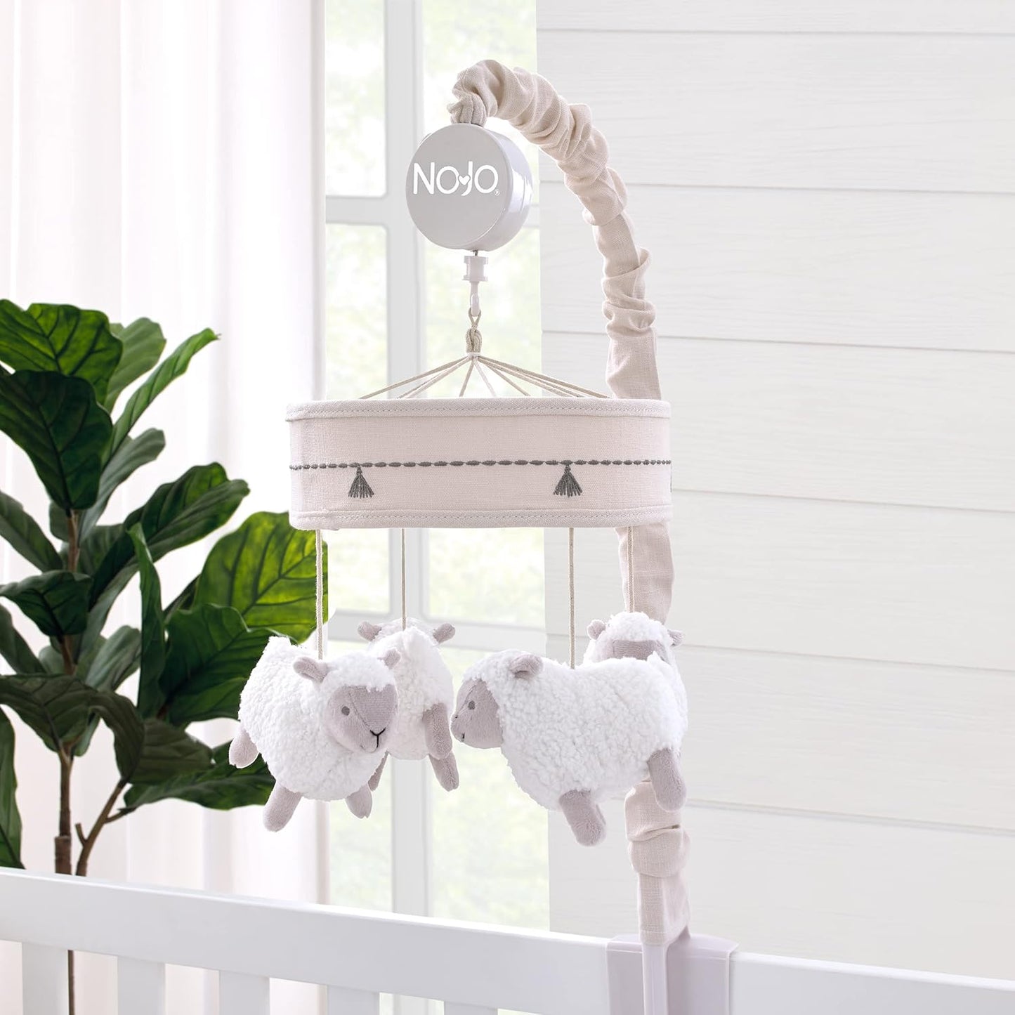 NoJo Together is Better White and Taupe Lambs Musical Mobile