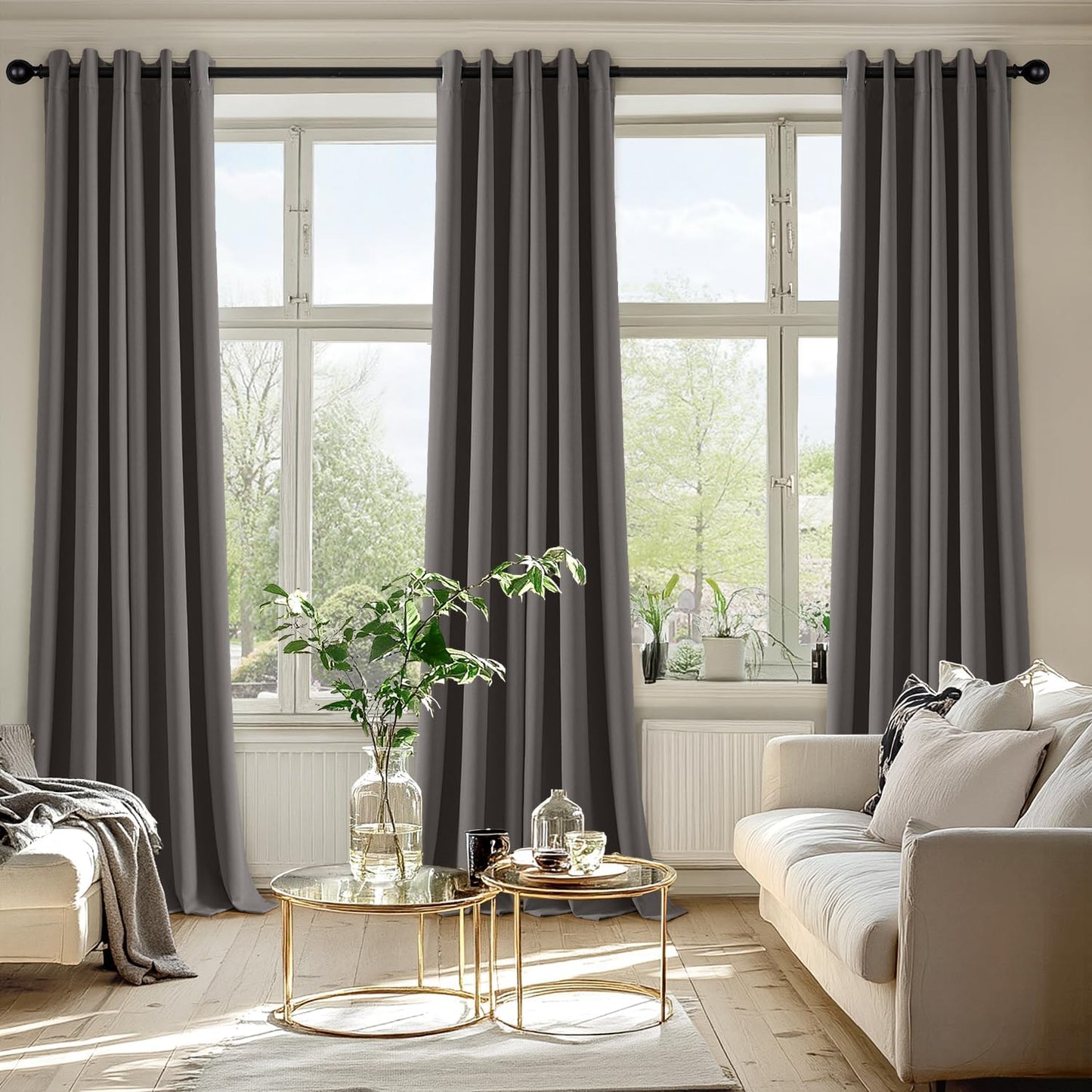 MIULEE Grey Blackout Curtains for Bedroom Living Room 90 Inches Long 2 Panels, Thermal Insulated Room Darkening Drapes Solid Grommet Top Noise Reduction Light Blocking Window Treatments 40x90 Inch