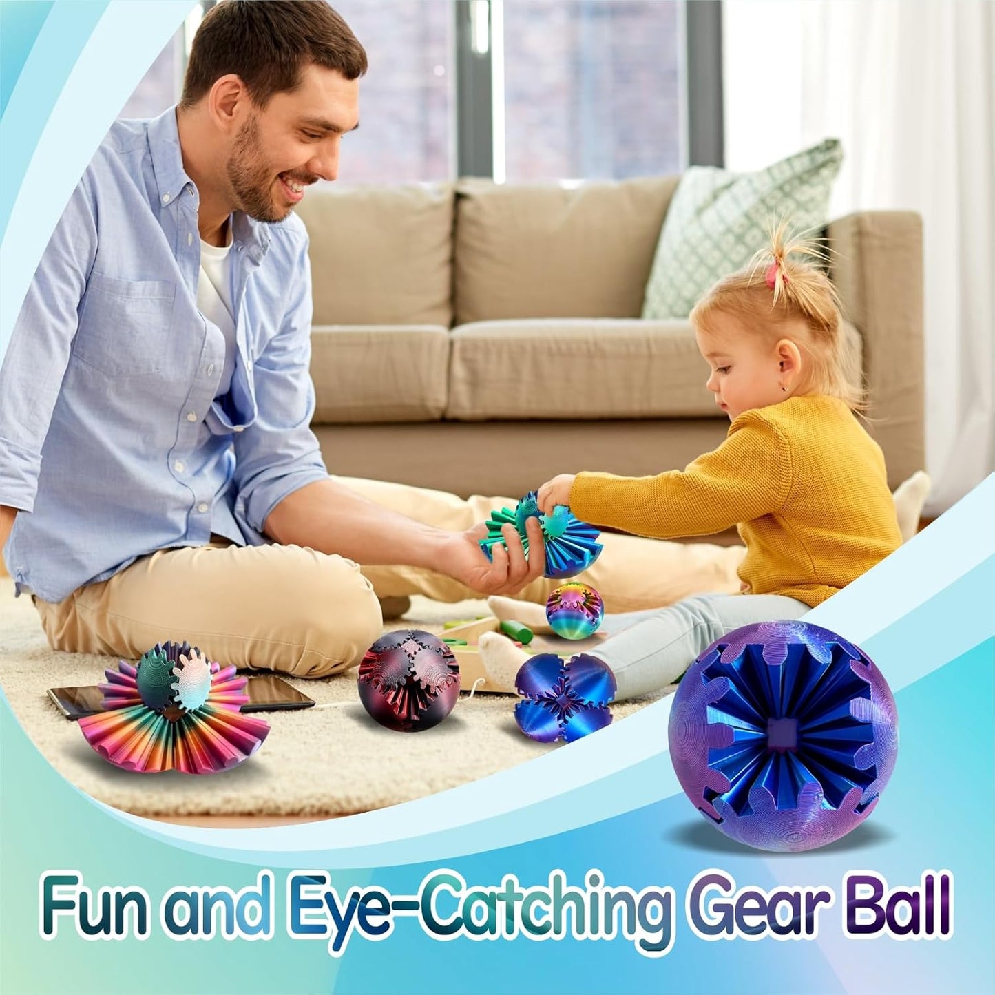 Gear Ball - GearSphere Fidget Toy, 3D Printed Gear Ball Spin Ball Cube Desk Toy, 2024 Gear Sphere Cube Puzzlefor Adults Kids, Stress and Anxiety Relaxing Fidget Toy (Laser Purple)