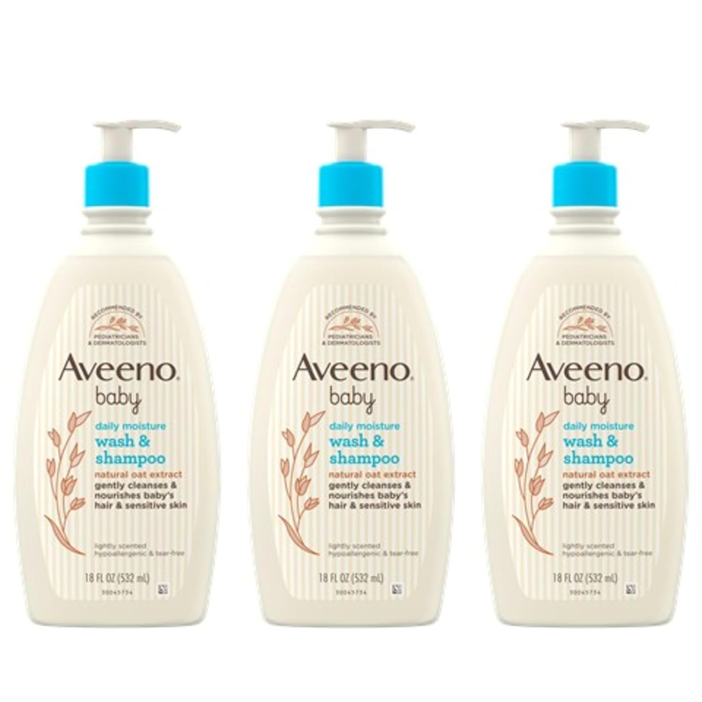 Aveeno Baby Gentle Body Wash & Shampoo with Natural Oat Extract, Tear-Free, Paraben-Free & Phthalate-Free Formula for Baby’s Sensitive Hair & Body, Lightly Scented, 18 fl. oz, 3 Pack