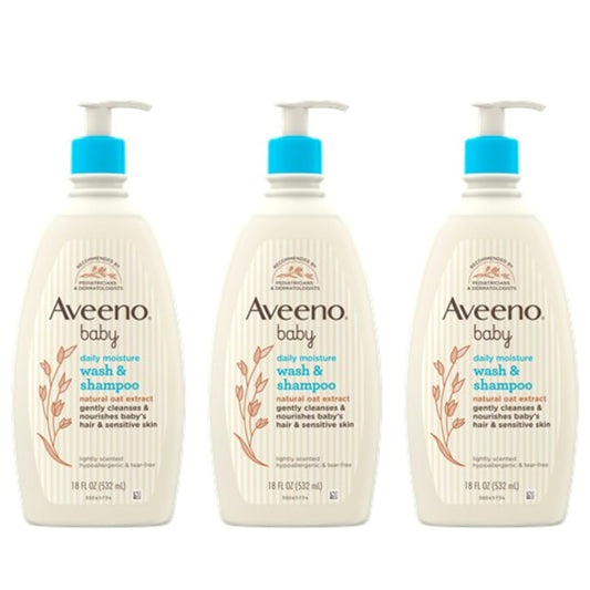 Aveeno Baby Gentle Body Wash & Shampoo with Natural Oat Extract, Tear-Free, Paraben-Free & Phthalate-Free Formula for Baby’s Sensitive Hair & Body, Lightly Scented, 18 fl. oz, 3 Pack
