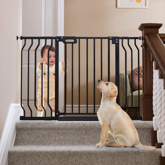 Mom's Choice-GROWNSY Baby Gate for Stairs, 29"-43" Pressure Mounted Pet Gate for Doorways-Auto Close Dog Gate for The House-Easy Installation & Walk Thru Wide Safety Gate, Black
