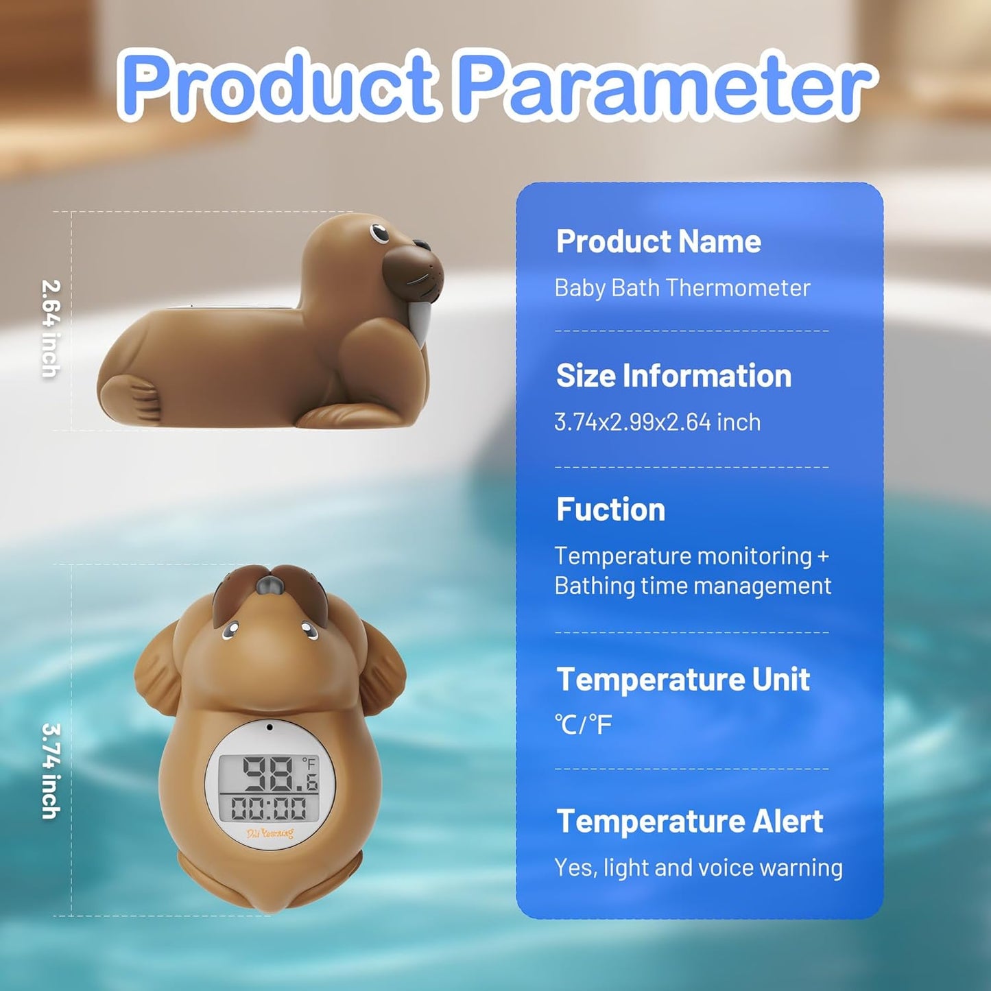 Baby Bath Thermometer for Bathtub, Room|Water Temperature, Baby Bath Floating Toy|Kids Bathroom Safety, Digital LCD with Timer