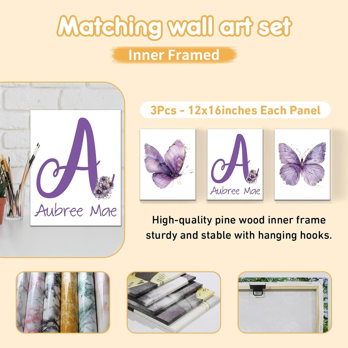 Personalized Baby Bedding Set, 5 Pcs Custom Toddlers Bedding Set with Infant Name, Soft Double Layer Nursery Crib Set for Girls Boys, Customized Infants Gifts for Baby Shower, Purple Butterfly