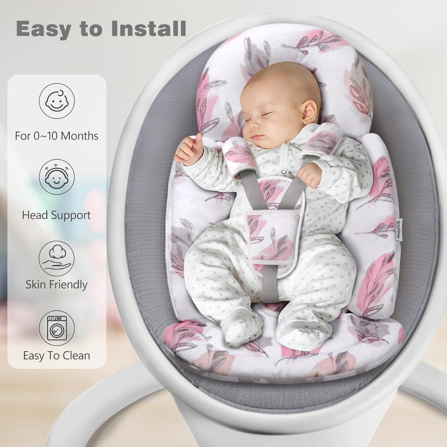 Upgraded Infant Car Seat Insert, 2-in-1 Reversible Baby Car Seat Head Support with 3 Strap Covers, All Seasons Newborn Car Seat Insert and Baby Carseat Cushion for Stroller, Swing, Rocker, Bassinets