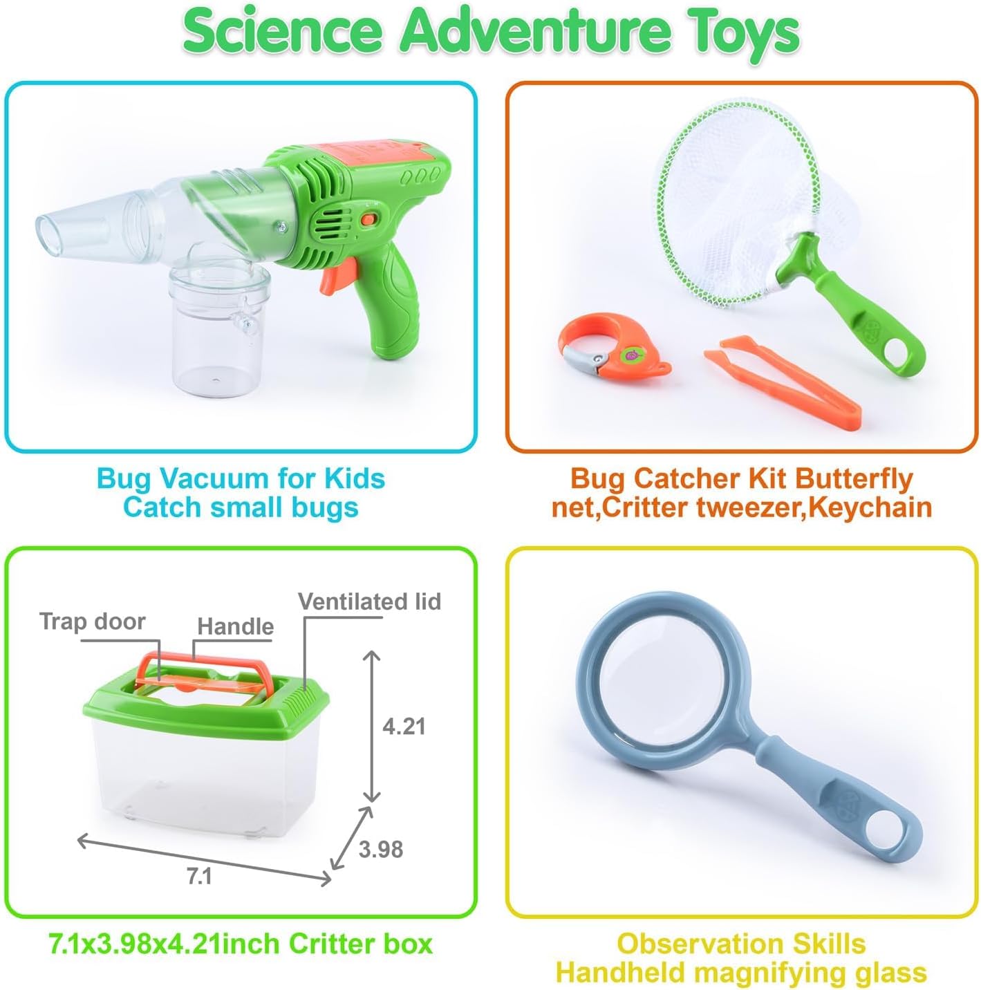PLAY Bug Catcher Kit,Outdoor Toys for Kids Ages 4-8 8-12,Bug Catcher Vacuum with Critter Habitat Case,Butterfly net,Magnifying Glass,Toddler Outside Toys for 3 4 5 6 7 8+ Year Old Boys Birthday Gift
