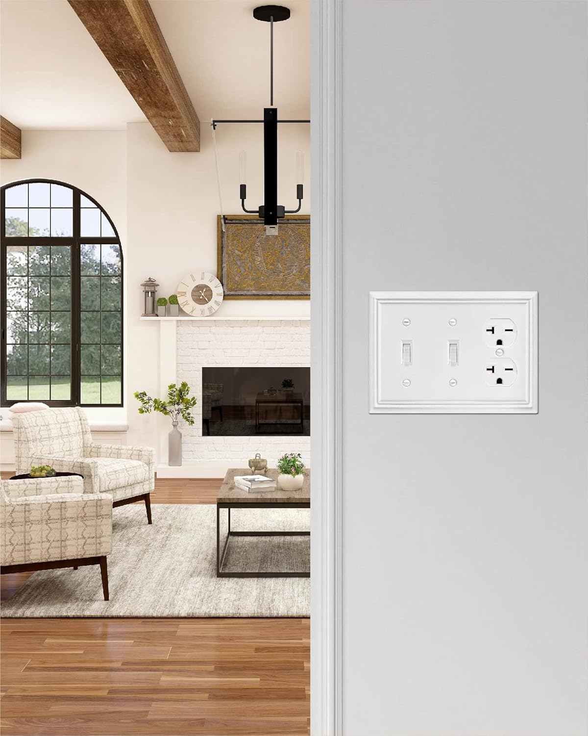 2-Pack Combination Metal Wall Plate, 2 Toggle/1 Duplex Switch Plates and Outlet Covers, Off White Finish, 6.77''*4.88'', Midsize
