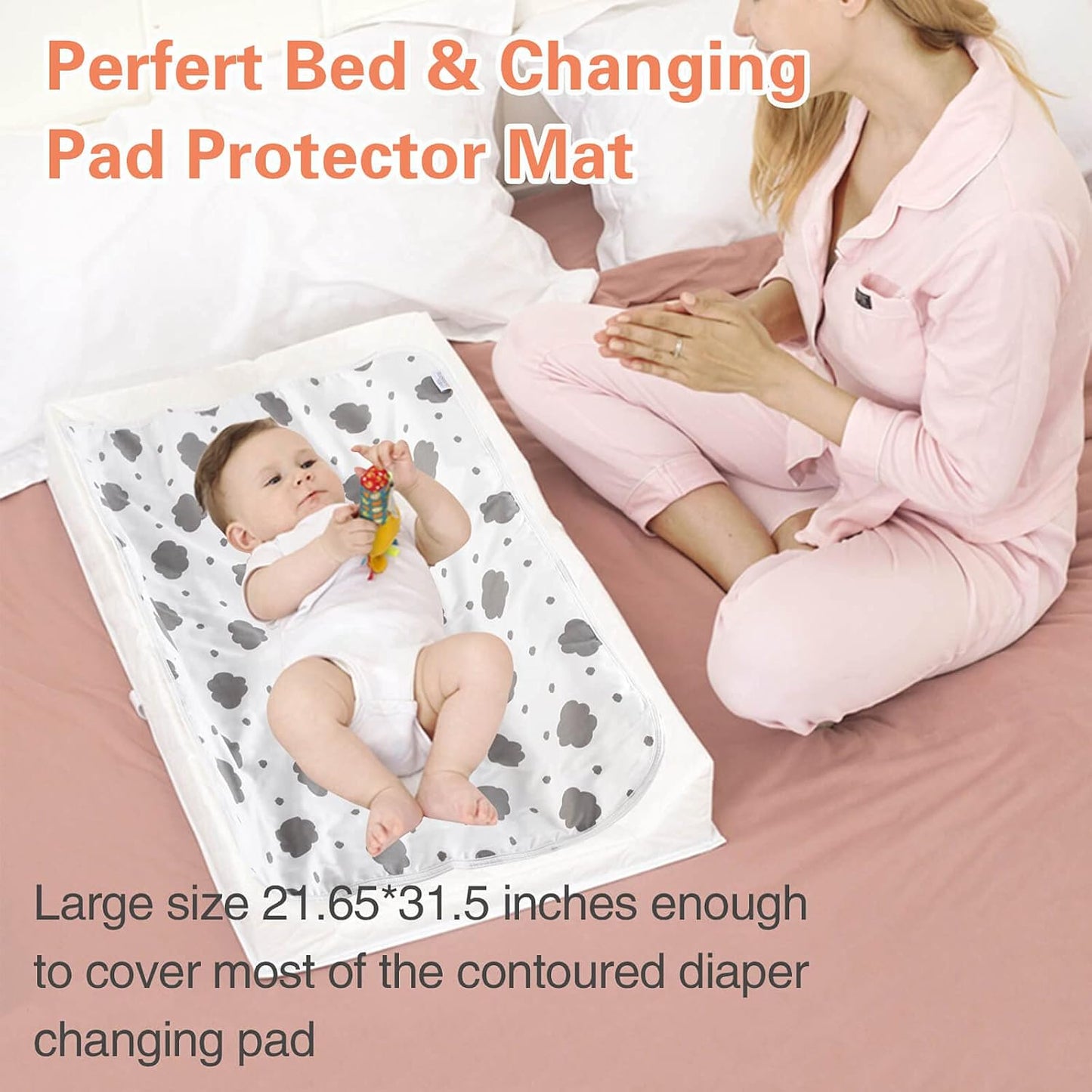 Baby Diaper Changing Pad, 21 5/8" x 31.5" Waterproof Changing Pad Liners 2Pack - Reusable Soft and Absorbent Portable Changing Mat(Cloud2PCS)
