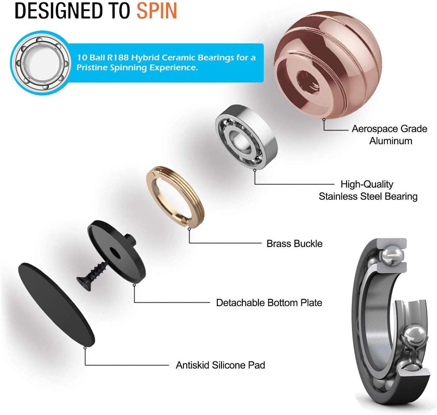 Kinetic Desk Toy,Optical Illusion Metal Fidget Spinning Ball,Office Executive Stress Relief Spinner Toys for Adults & Kids