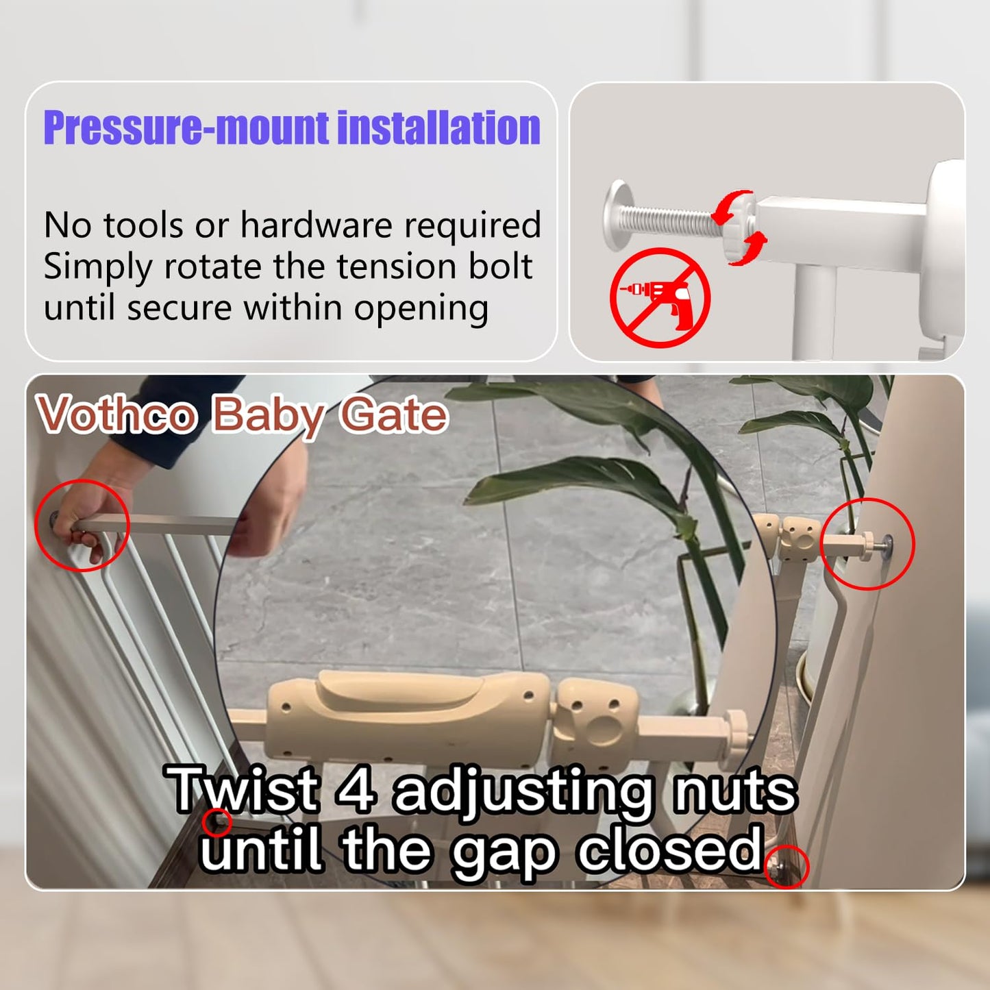 Extra Wide 76.4-81 Inch Large Baby Gates for Stairs, Doorways - No Drilling, Pressure Mounted Pet Gates for Kids & Dogs