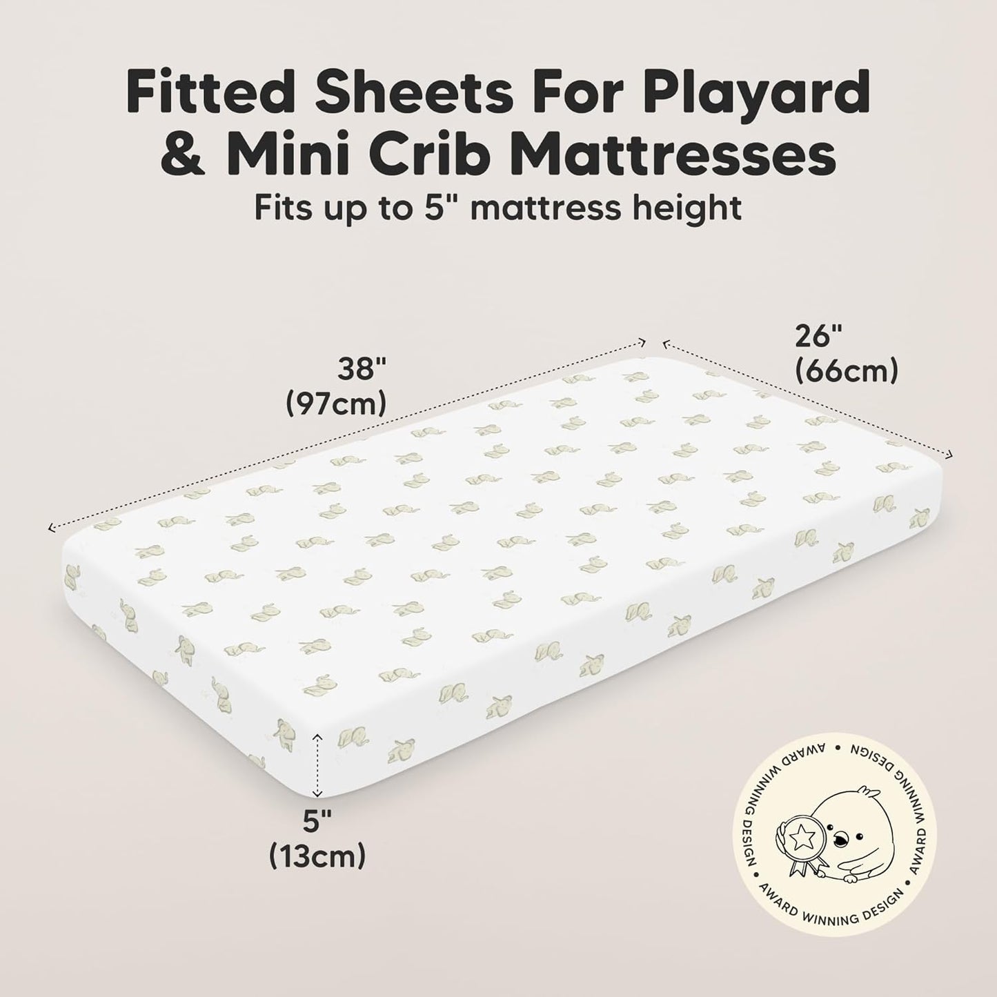 2-Pack Mini Crib Sheets Fitted - 38x26 Pack N Play Sheets for Pack and Play Mattress, Organic Cotton, Soft & Breathable Playard Bedding, Neutral Mini Toddler Bed Cover for Boys, Girls (Elly)