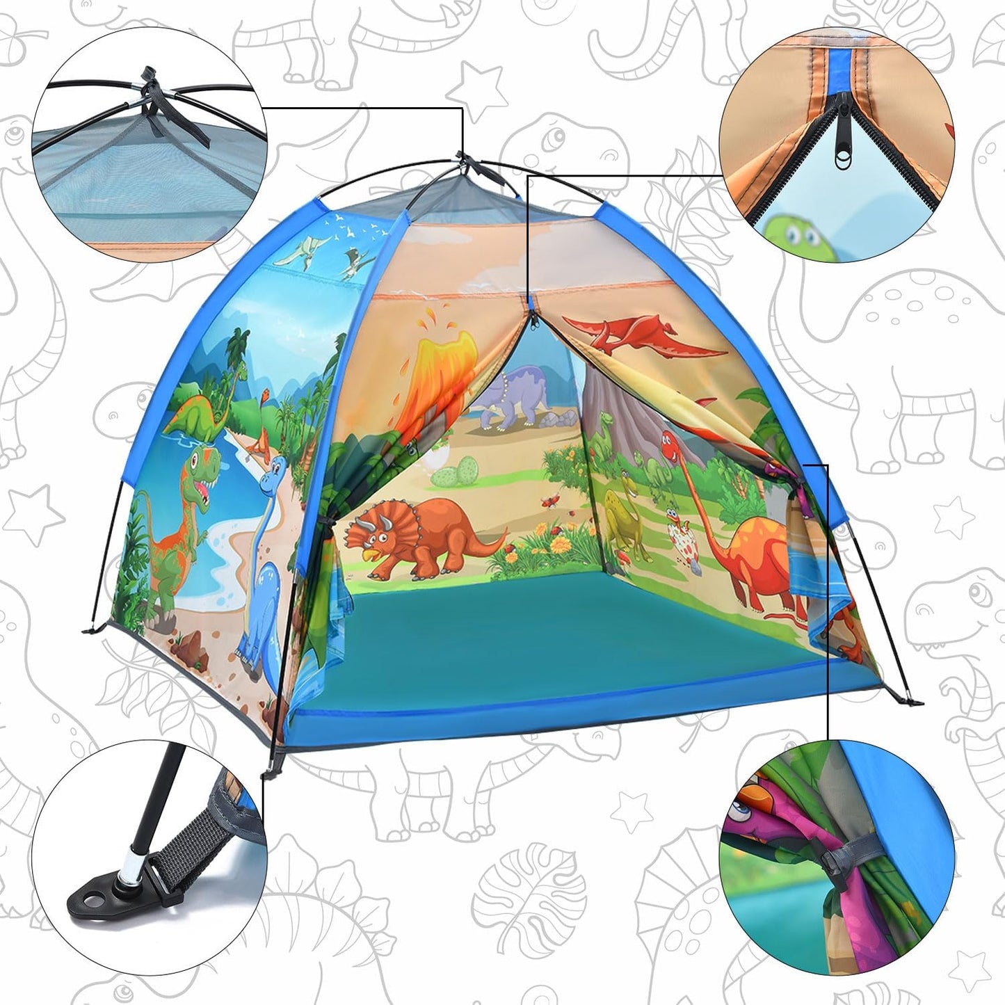 Kids Play Tents,the World of Dinosaurs Tents for Kids Indoor/Outdoor fun, Dinosaurs Dome Playhouse for Boys & Girls,Durable and Breathable Premium Material, Perfect Kid’s Gift- 47" x 47" x 43"