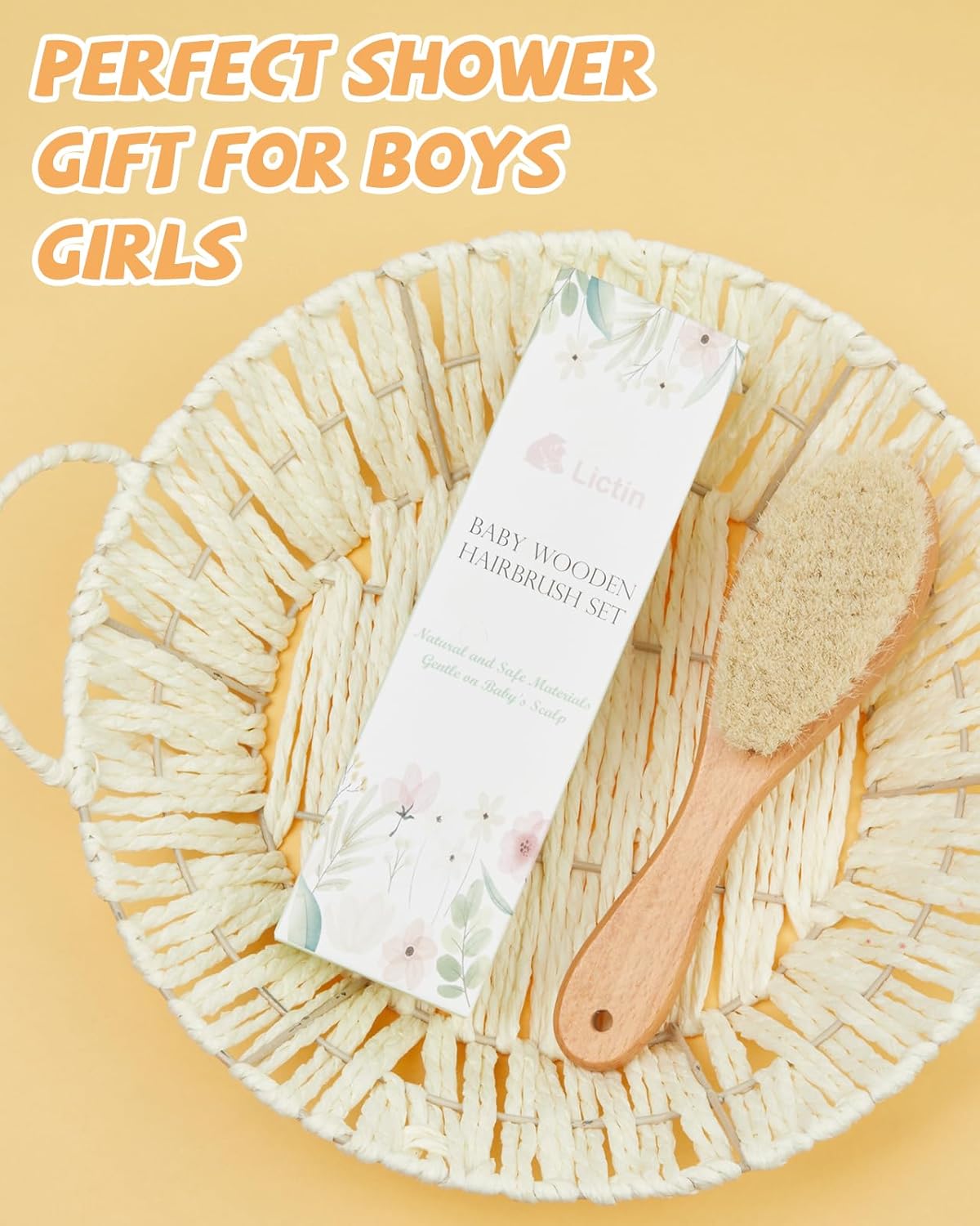 Lictin Baby Hair Brush, Natural Soft Goat Hair Brush, Newborn Cradle Cap Brush for Boys and Girls, Newborn Baby Essentials, Perfect Registry Gift, 1 PCS, Walnut