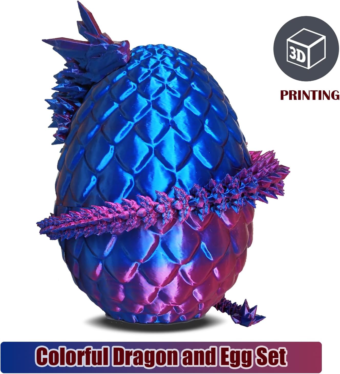 Dragon Egg,Dragon Egg Fidget Surprise Toy with 3D Printed Dragon, Dragon Eggs with Dragon Inside Fidget Toy, 12" Dragon and Dragon Egg Toy Gifts for Autism and ADHD. (Laser Purple)