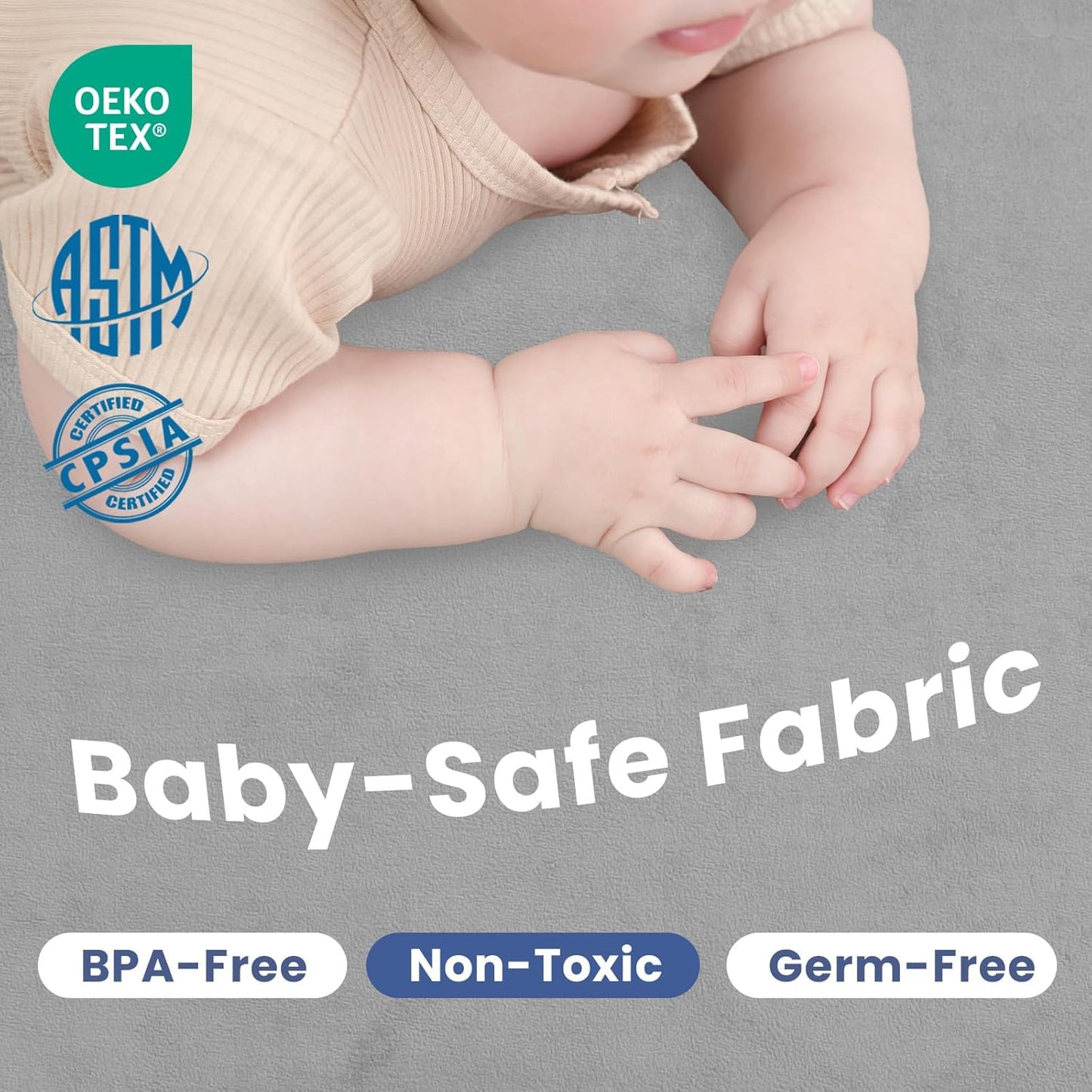 Baby Play Mat for Floor,1.3" Thick Elasti-Foam 74×50 Playpen Mat for Toddlers Infant Kids,Water-Repellent Soft Coral Velvet for Tummy Time, Non-Slip Backing for Crawling,Tatami Style(Light Grey)