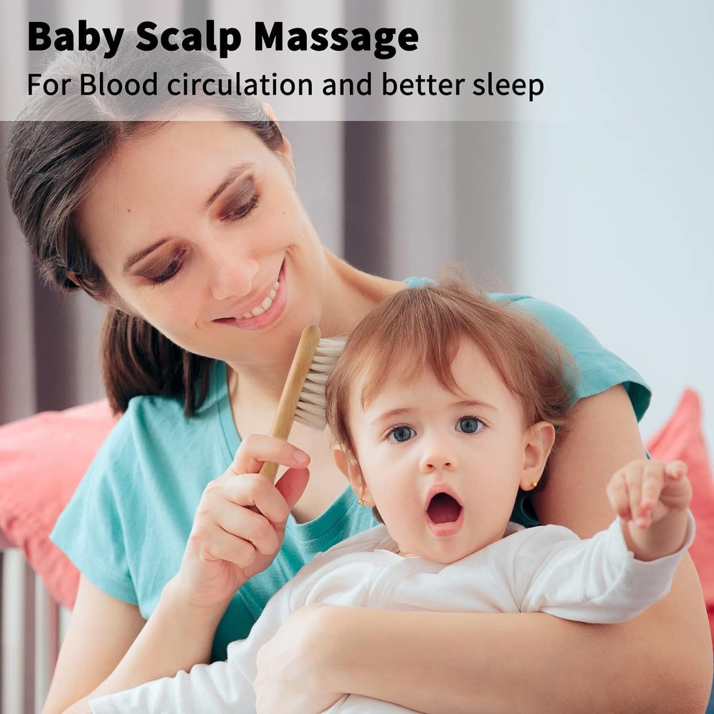 Goat Baby Hair Brush Set, Safe Natural Hair Care Kit with Wooden Soft Goat Bristles Hairbrush Comb Green Silicone Bath Brush for Newborns Toddlers (4pcs Set)