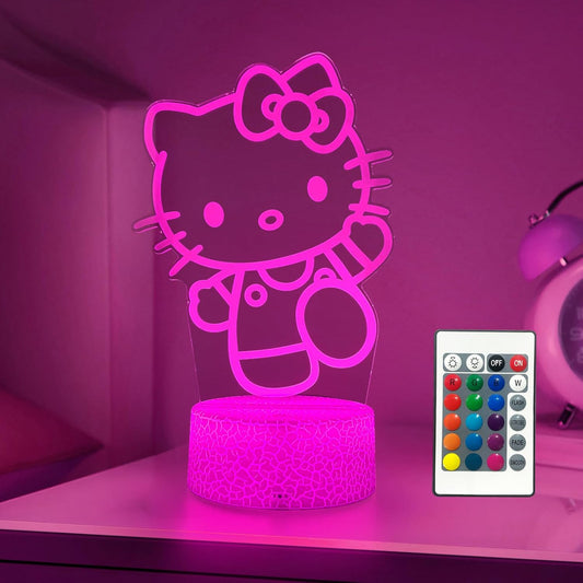 Cat Night Light Cute Night Light - Anime Charater 16 Color Change Decor Kitty Lamp with Remote, Dim, Timer,Kids Gifts for Christmas Birthday,Nursery Baby