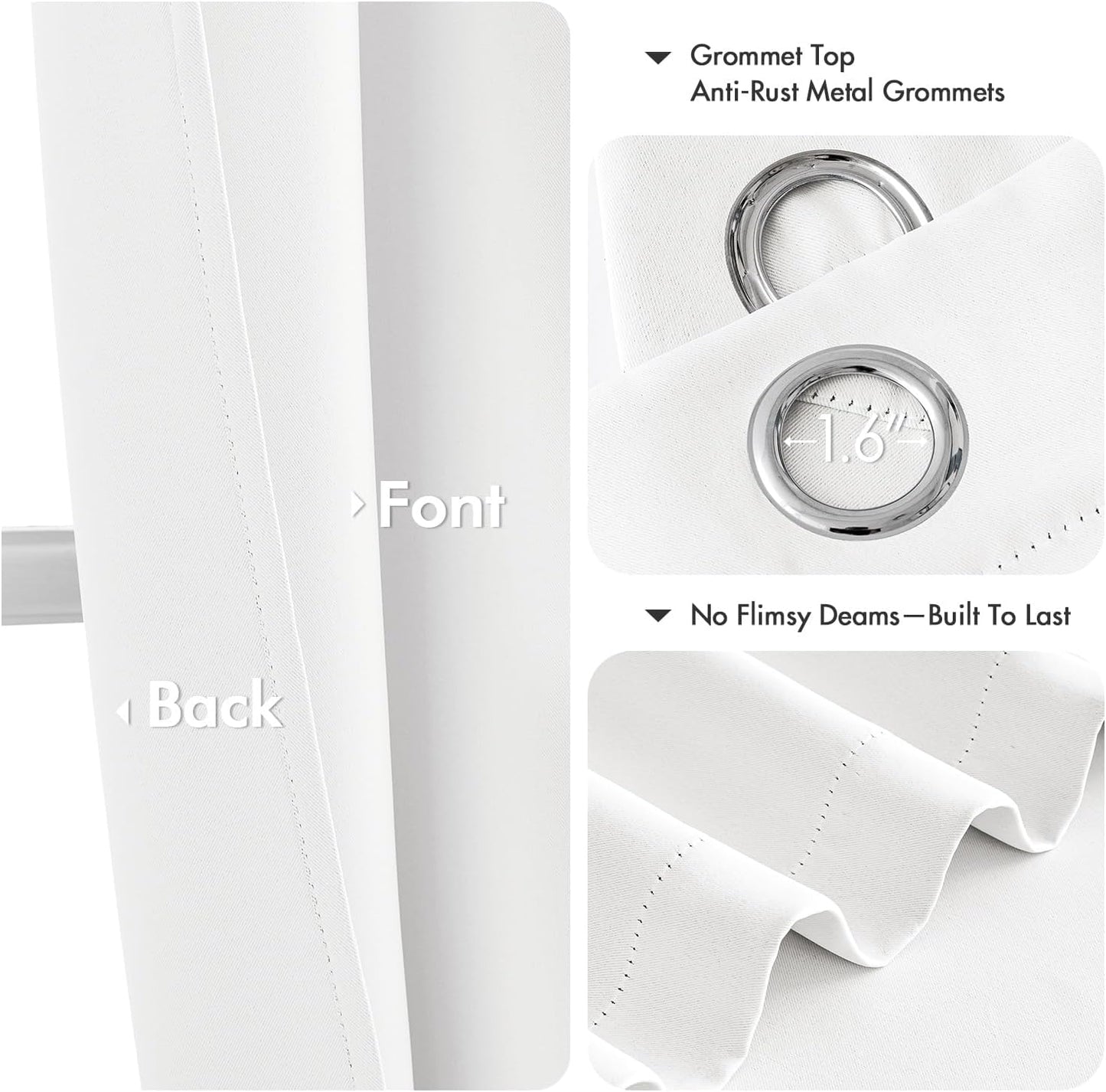 MIULEE Pure White Room Darkening Curtains for Bedroom Living Room 63 Inches Long 2 Panels, Thermal Insulated Energy Saving Drapes Solid Grommet Top Noise Reducing Window Treatments 40x63 Inch