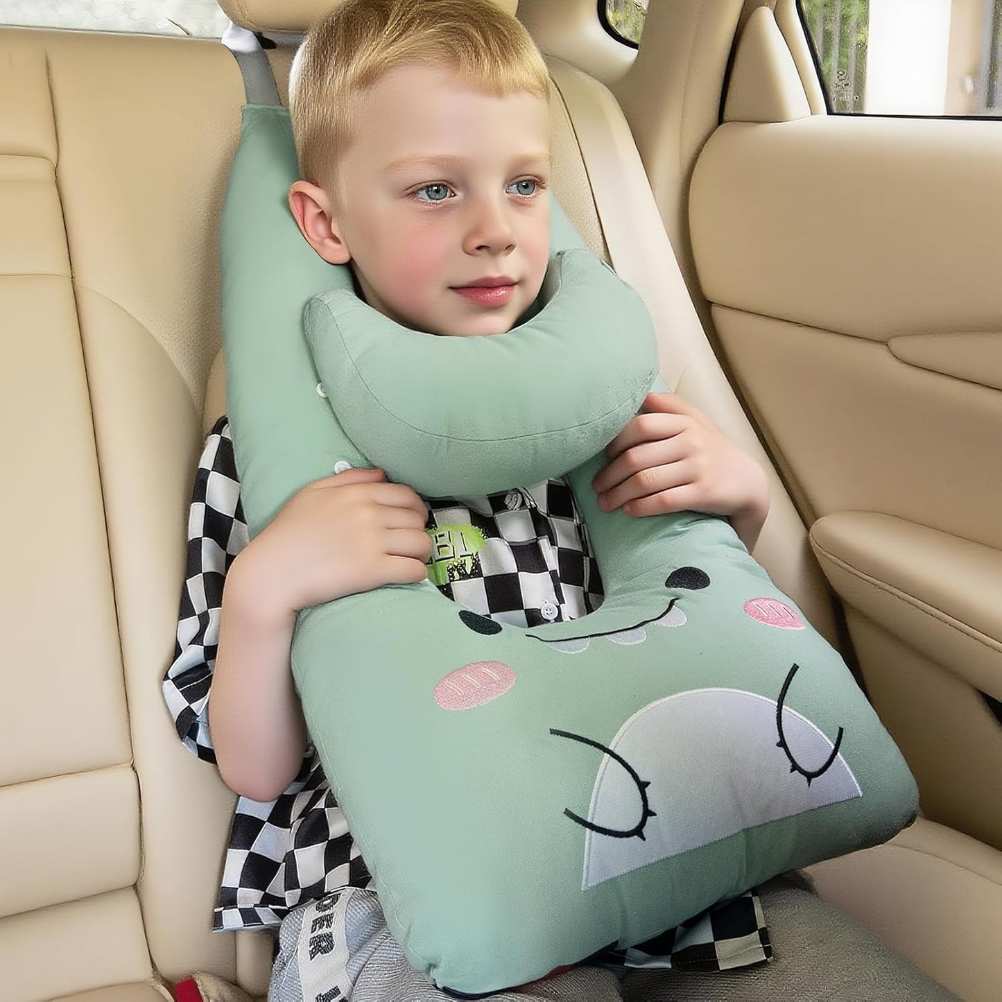 Travel Pillow,Car Pillow Kids Travel Pillow Car seat Pillow U Shaped Pillow for Travel Skin-Friendly Material The Sleeping Aid for Adults and Kids on Road Trips (Green)