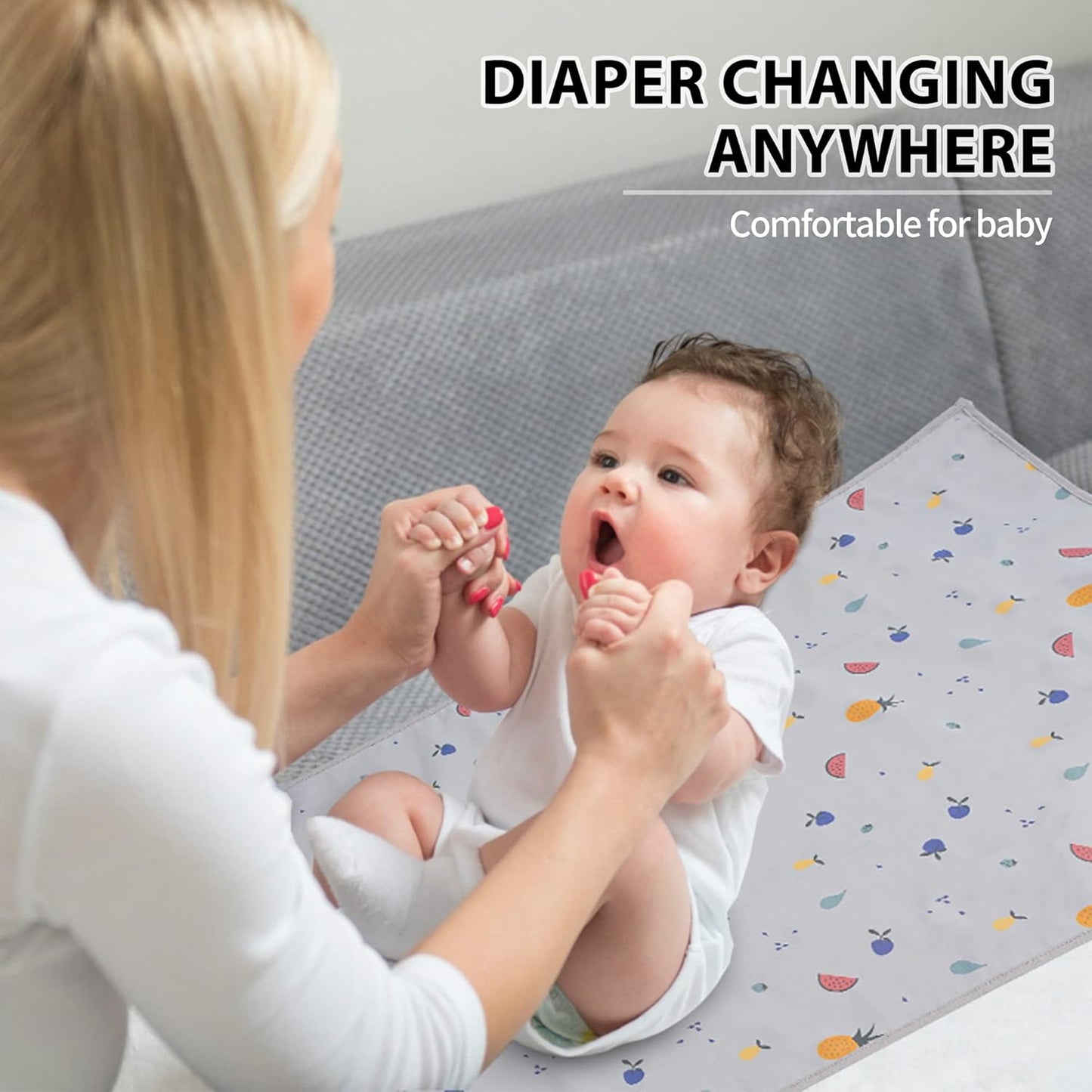 Vegan Leather Baby Changing Mat - Wipeable Portable Changing Pad, Foldable Travel Changing Mat for Baby, Newborns Toddlers Shower Gifts (Fruit,20"*28")